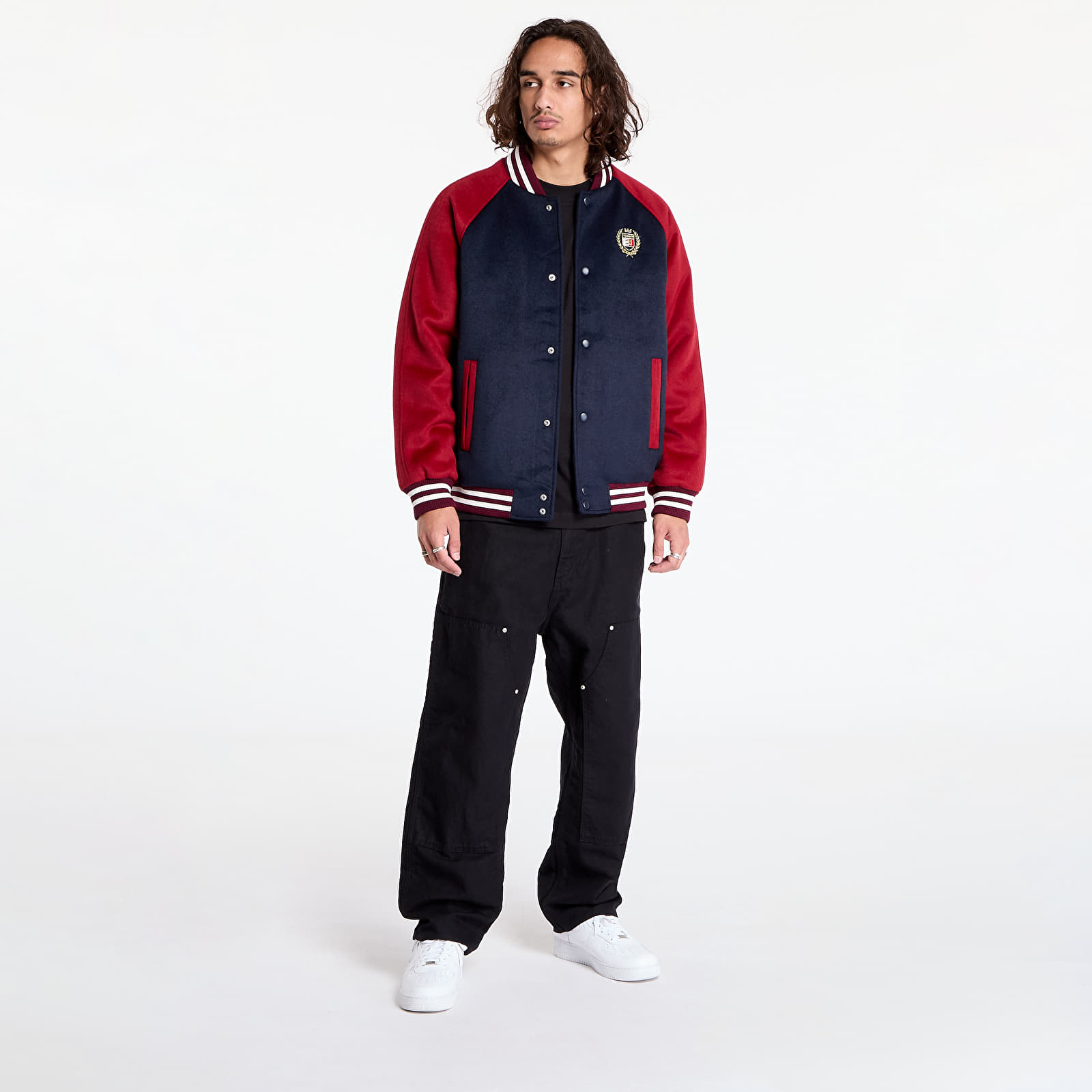 Bomber Jackets Tommy Jeans Wool Blend Crest Bomber Dark Night Navy/ Regatta Red