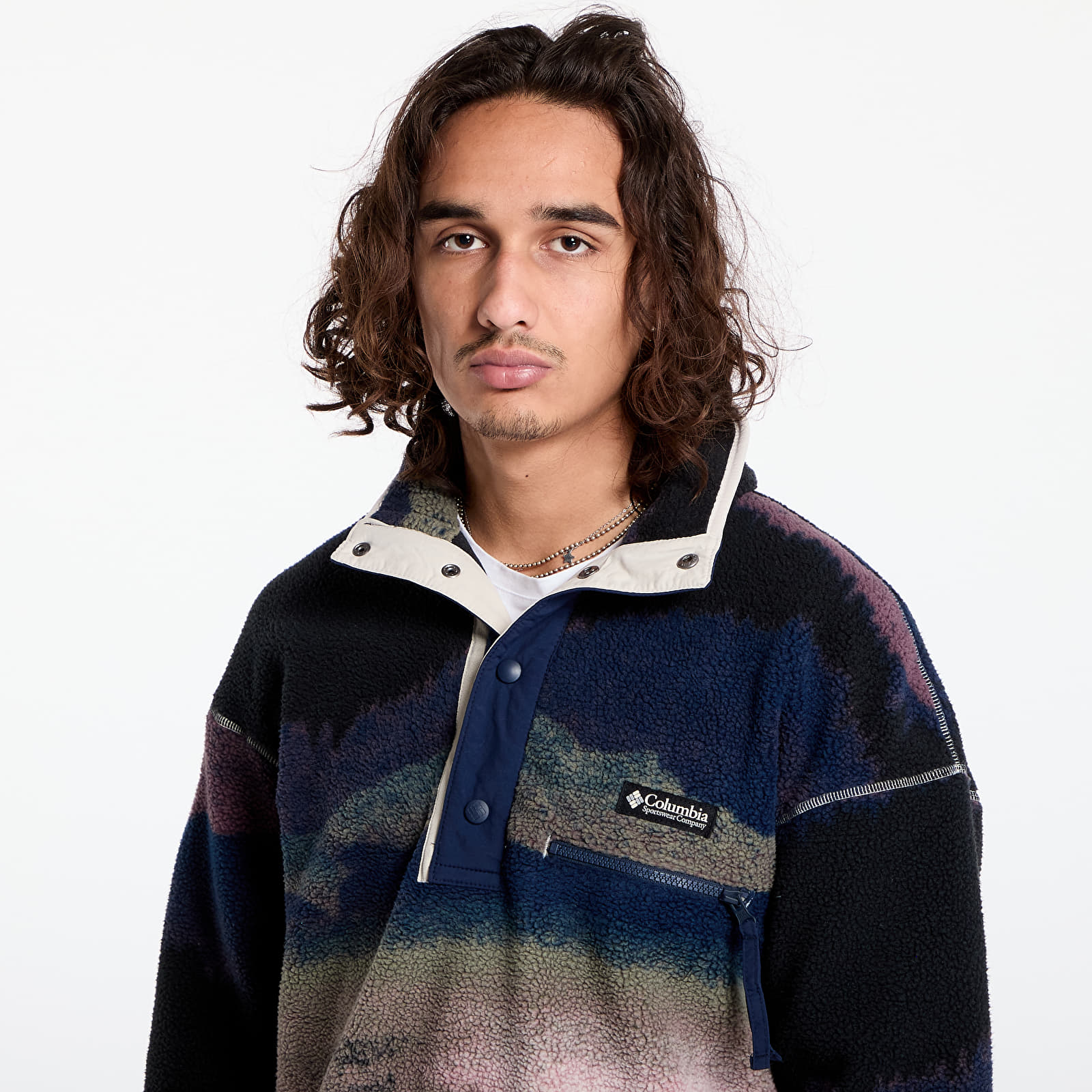 Férfi kapucnis pulcsik Columbia Helvetia™ II Printed Half Snap Fleece Collegiate Navy