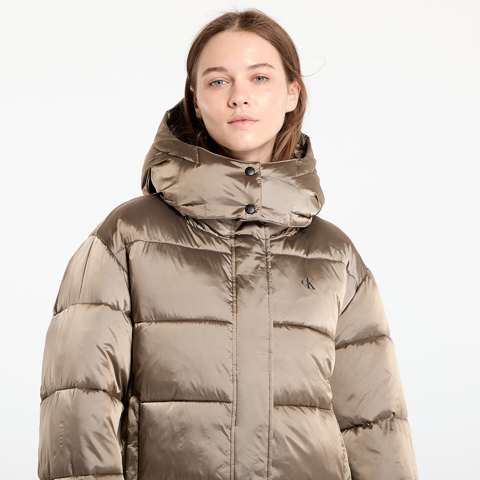 Jackets Calvin Klein Jeans Shiny Satin Puffer Jacket Brindle | Footshop