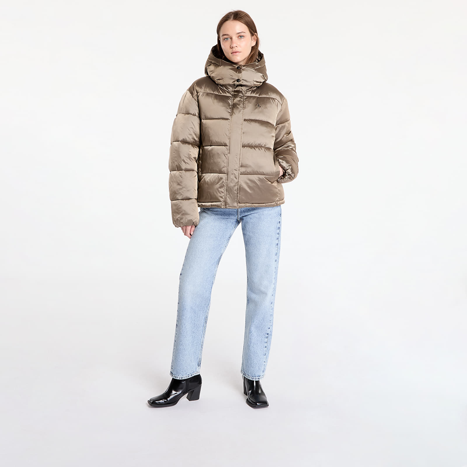 Jackets Calvin Klein Jeans Shiny Satin Puffer Jacket Brindle | Footshop