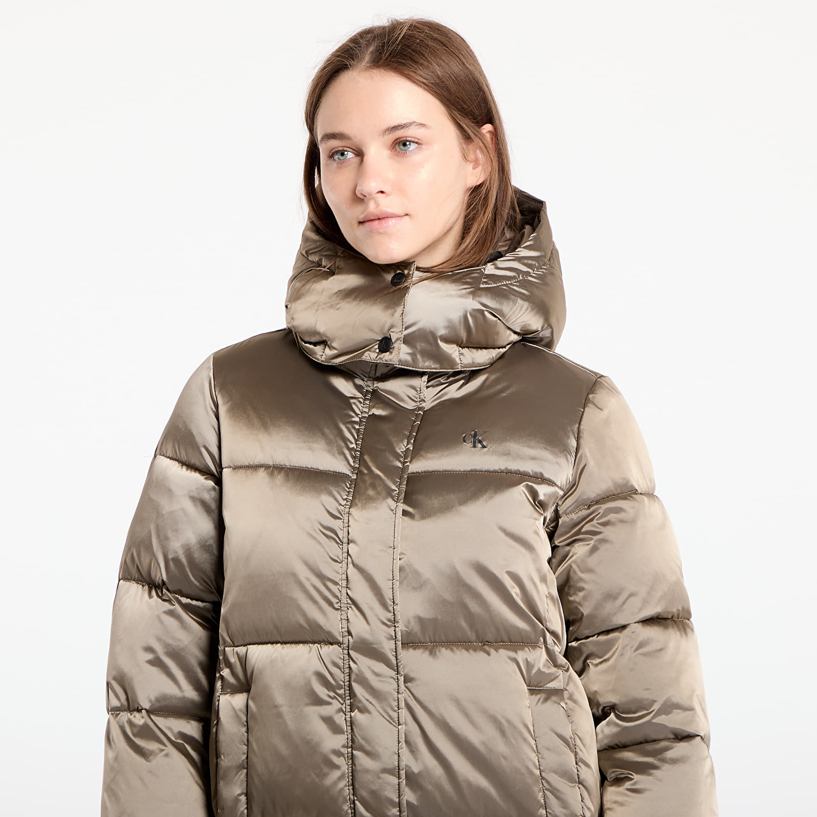 Jacken Calvin Klein Jeans Shiny Satin Puffer Coat Brindle