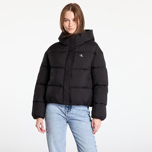 Calvin Klein Jeans Logo Short Hooded Puffer Jacket Black
