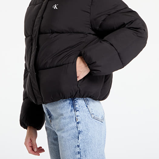 Calvin klein small logo hooded puffer jacket in black best sale