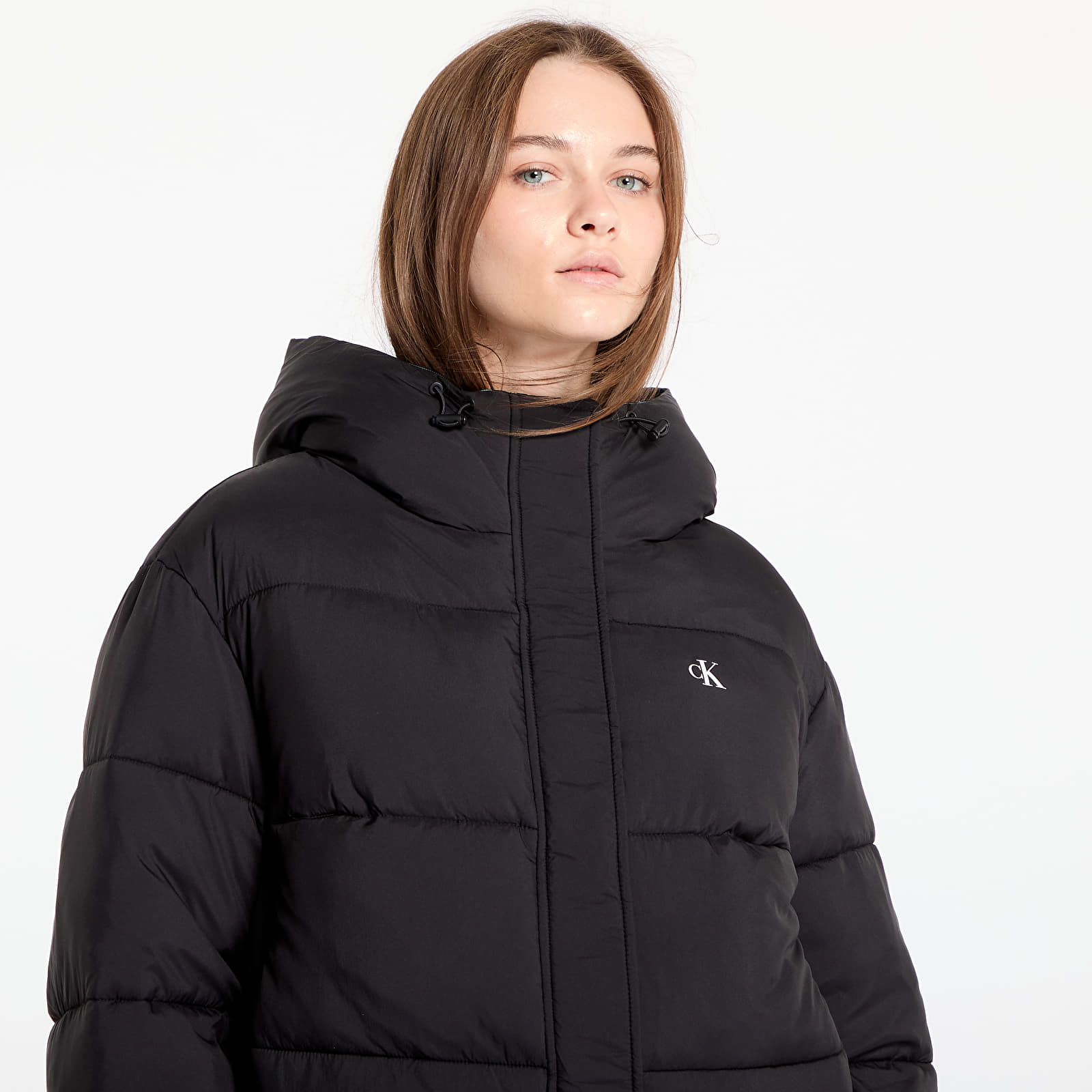 Calvin klein small logo hooded puffer jacket in black top