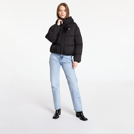Logo hooded puffer jacket calvin klein new arrivals
