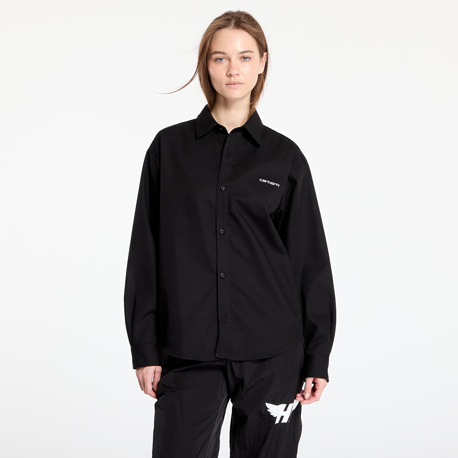 Skjorter Carhartt WIP L/S Module Script Shirt UNISEX Black/ White Rigid