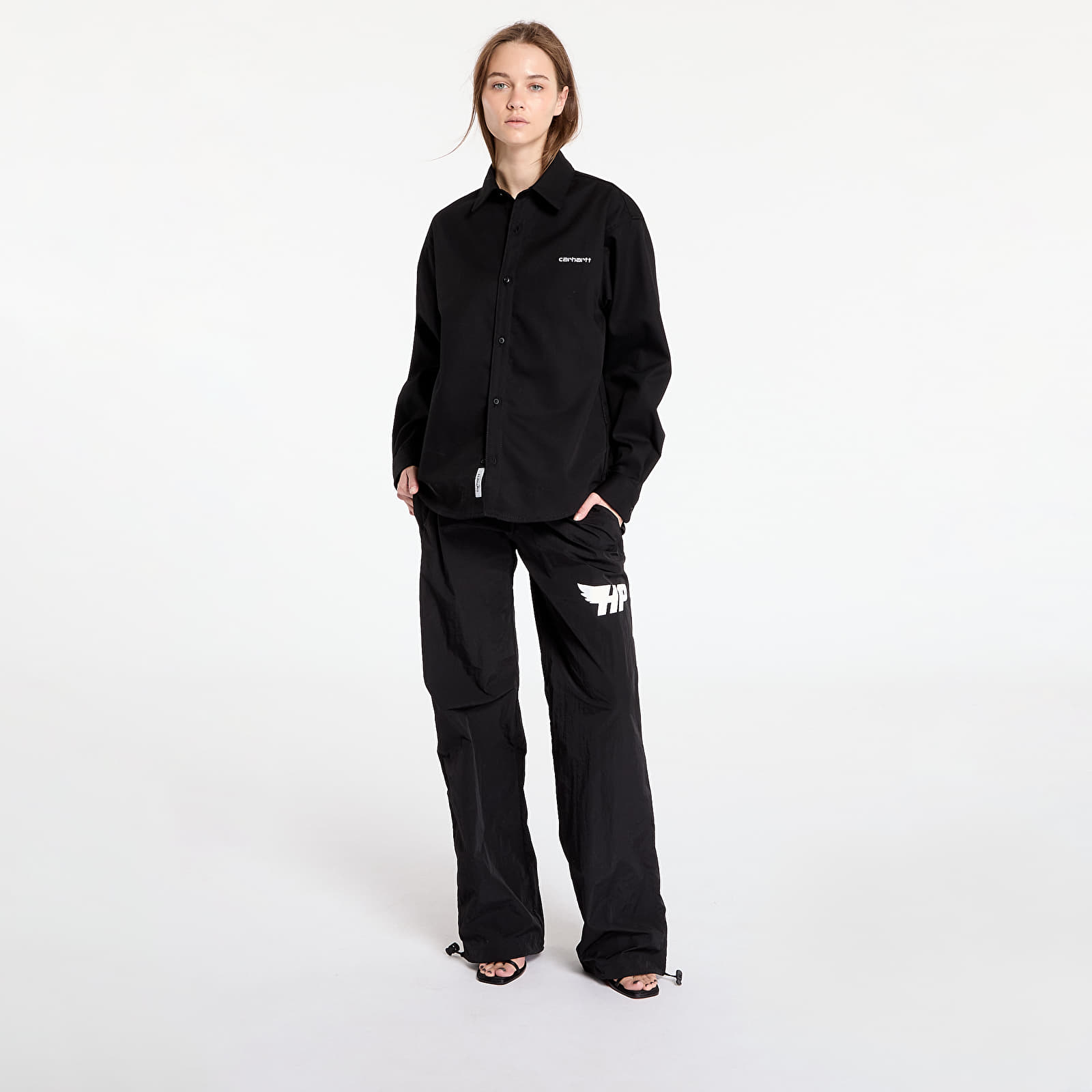 Skjorter Carhartt WIP L/S Module Script Shirt UNISEX Black/ White Rigid