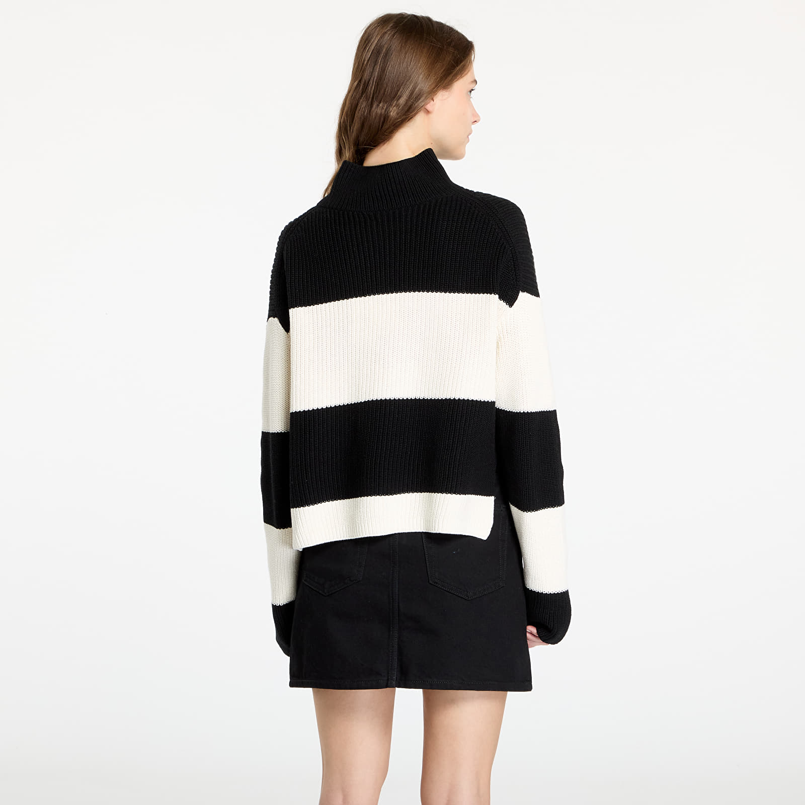 Sweaters Calvin Klein Jeans Chunky Loose High Neck Sweater Ivory Black Stripe Footshop