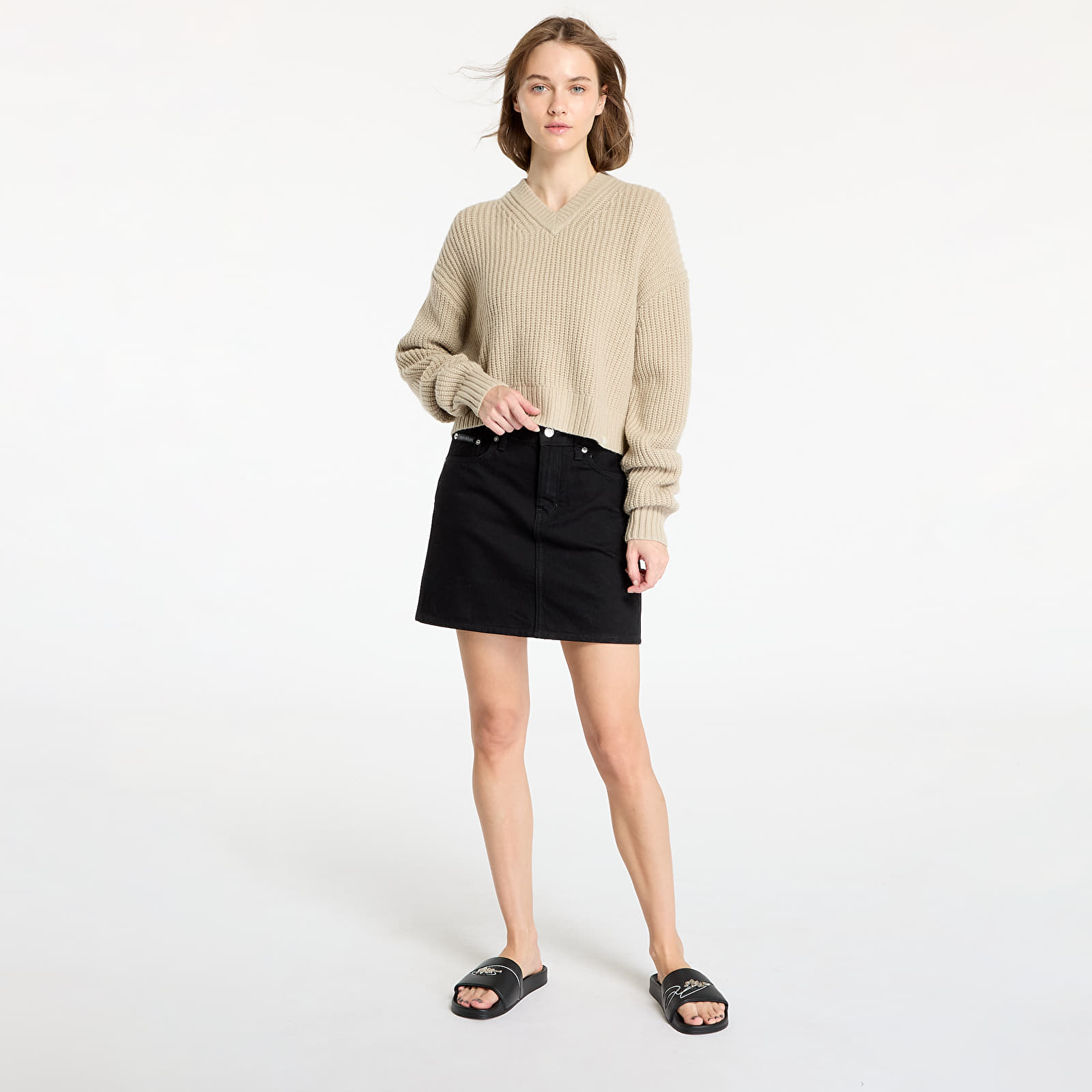 Svetry Calvin Klein Jeans Chunky V-Neck Sweater Pelican