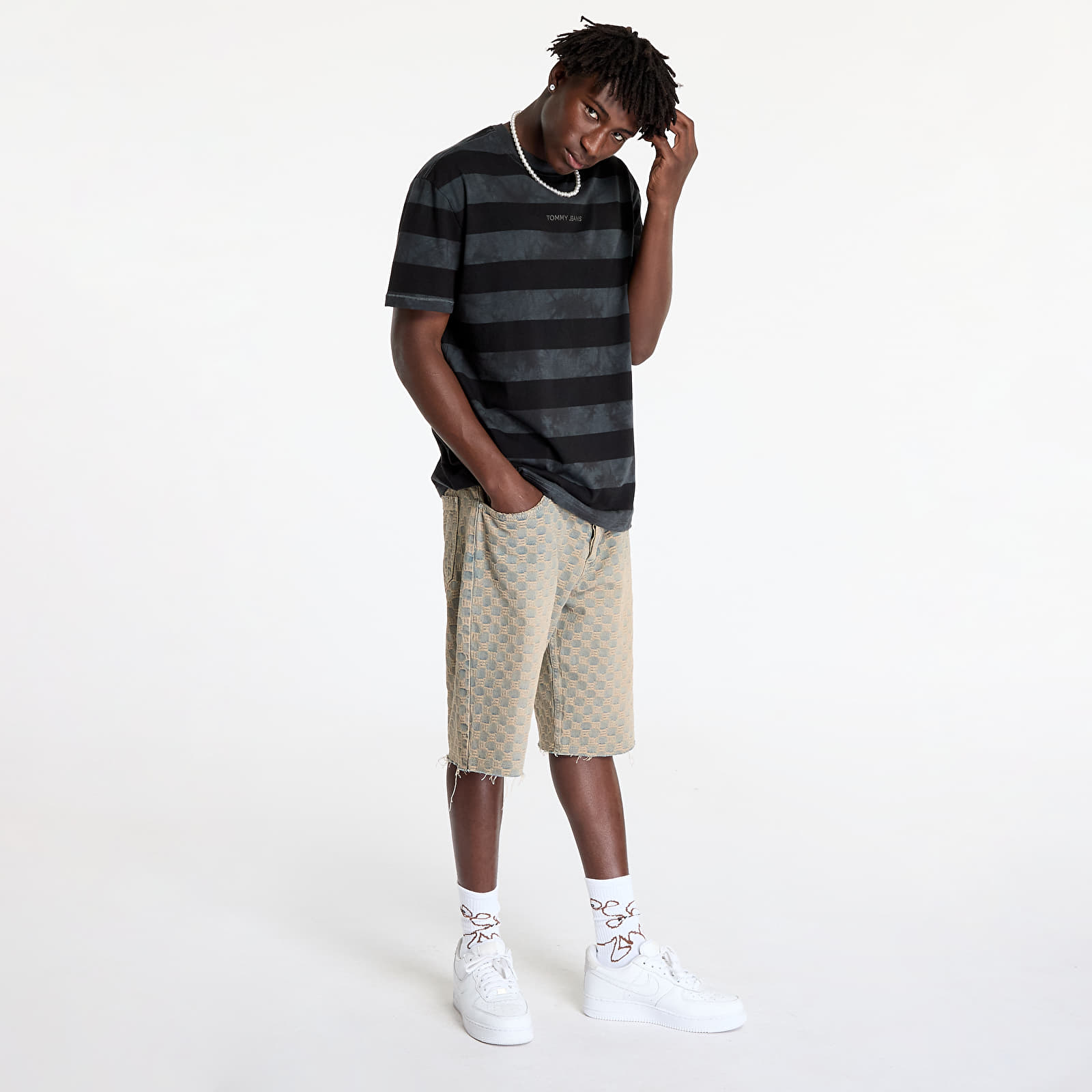 Koszulki Tommy Jeans Regular Classic Short Sleeve Tee Black/ New Charcoal Stripe