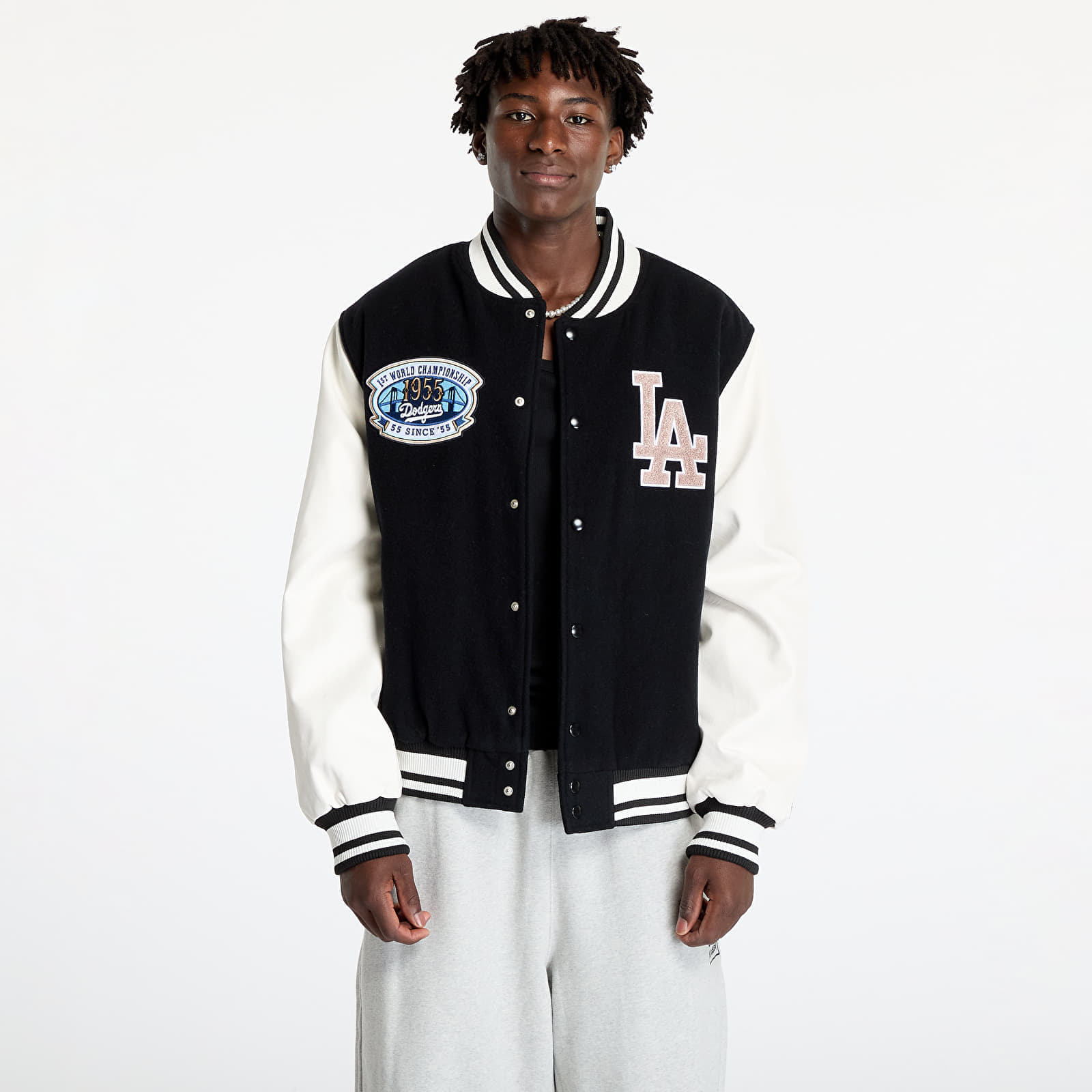 Bomber New Era Los Angeles Dodgers MLB Patch Varsity Jacket UNISEX Black/ White S