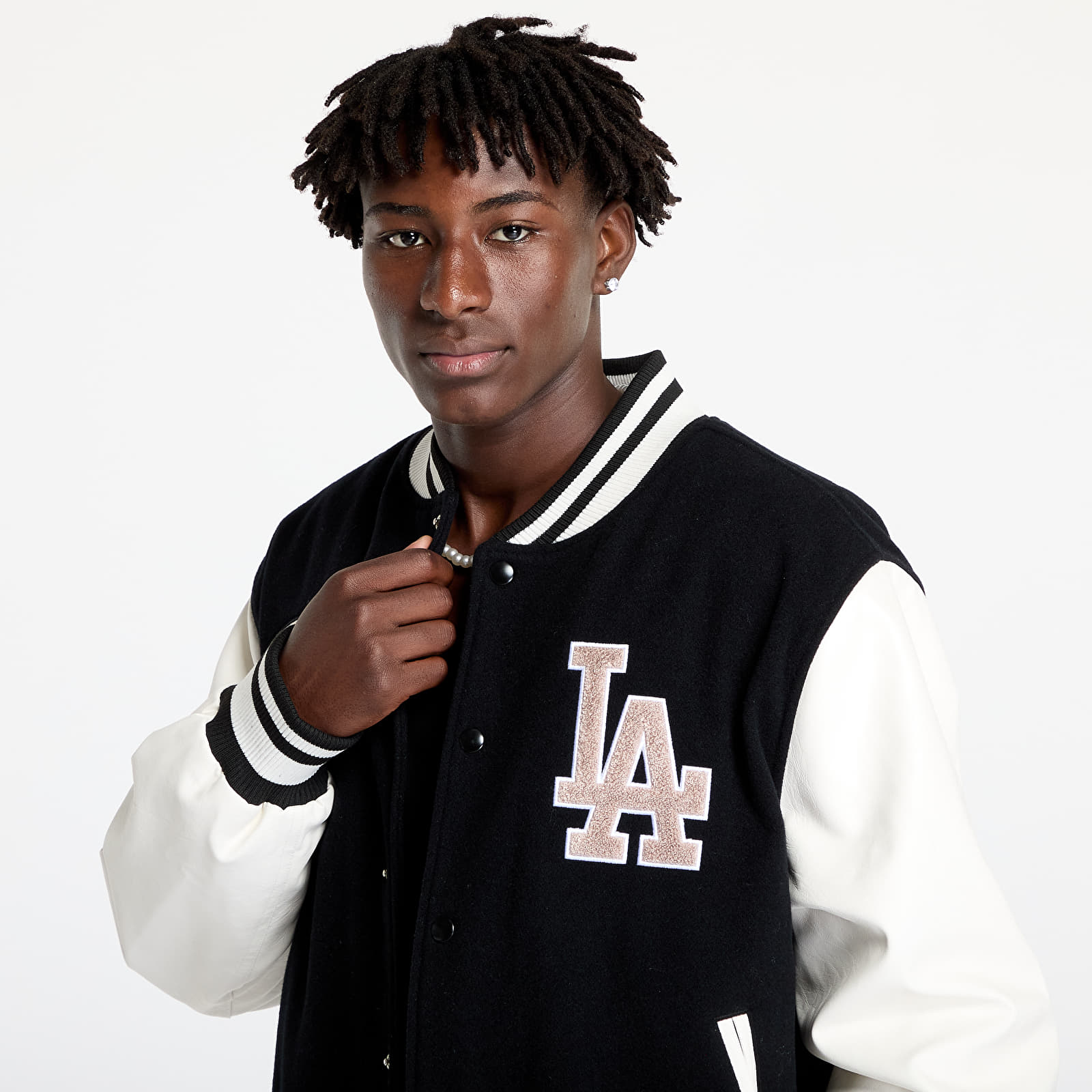 Bomber Jackets New Era  Los Angeles Dodgers MLB Patch Varsity Jacket UNISEX Black/ White