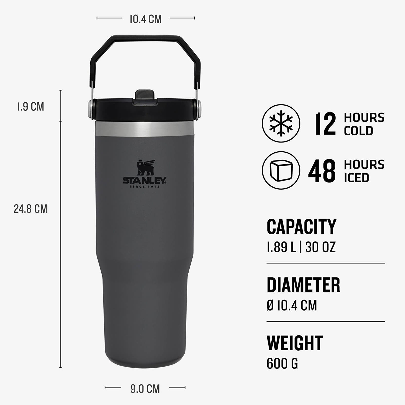 STANLEY The IceFlow™ Flip Straw Tumbler 890 ml Charcoal | Footshop