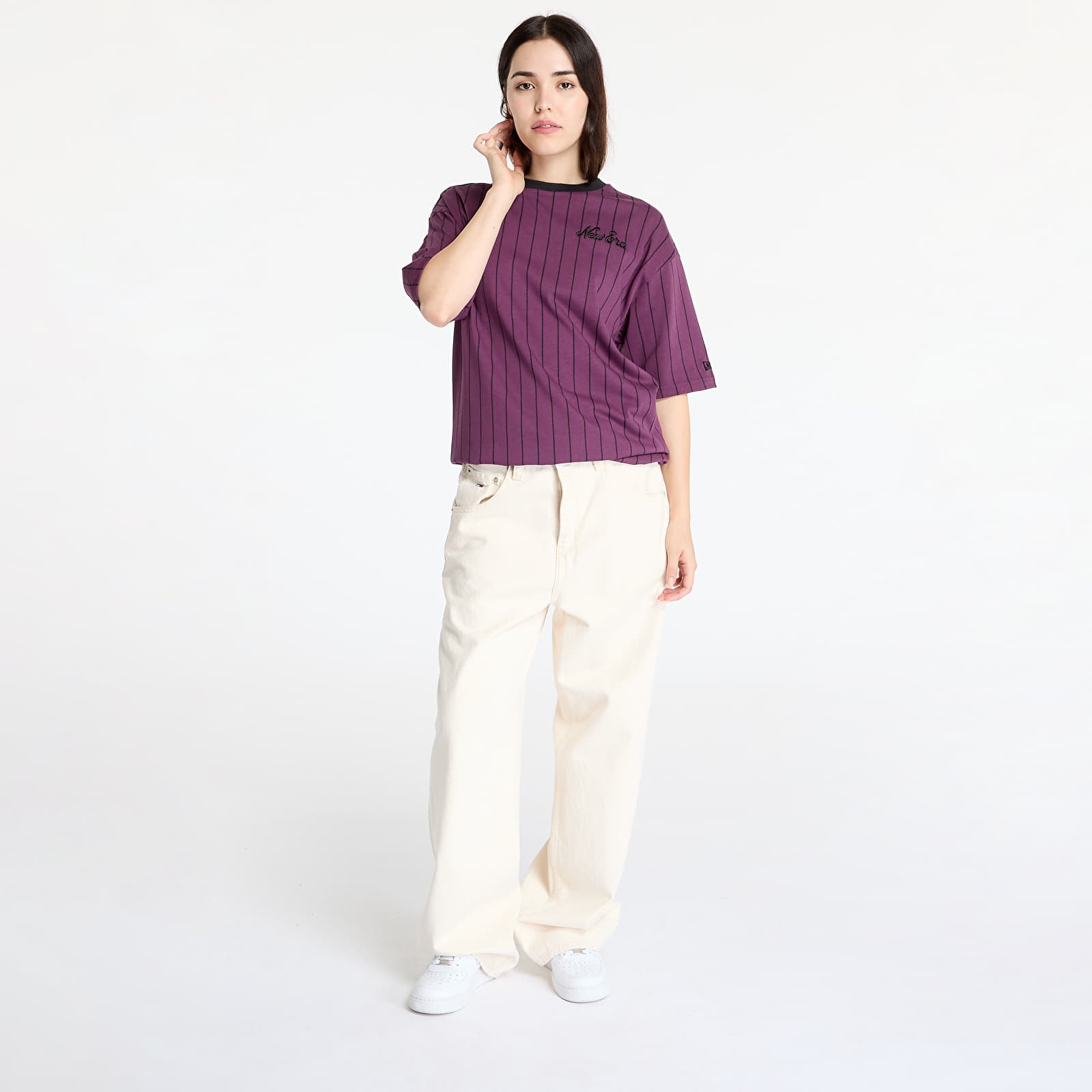 Koszulki New Era Pinstripe Oversized Tee UNISEX Damson/ Black