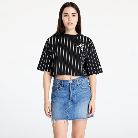 New Era Pinstripe Crop Tee Black/ Off White