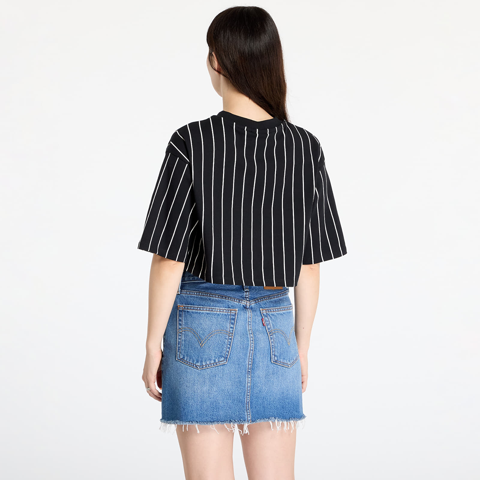 Women's T-shirts New Era Pinstripe Crop Tee Black/ Off White