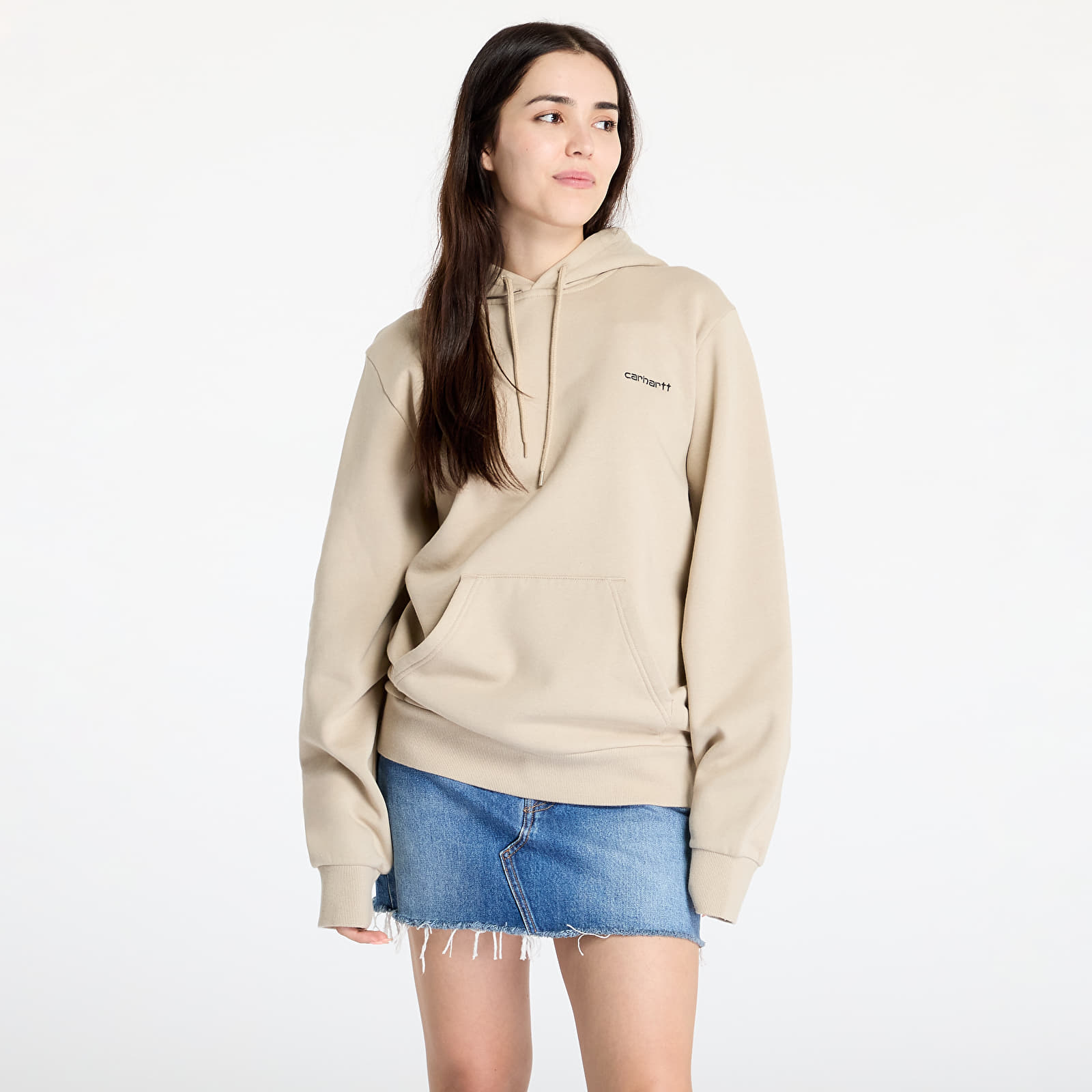 Férfi kapucnis pulcsik Carhartt WIP Hooded Script Embroidery Sweat Wall/ Black