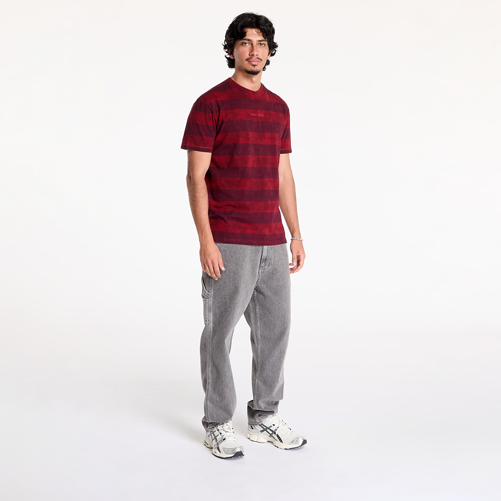 Koszulki Tommy Jeans Regular Classic Overdyed Tee Deep Rouge/ Heritage Pink Stripe