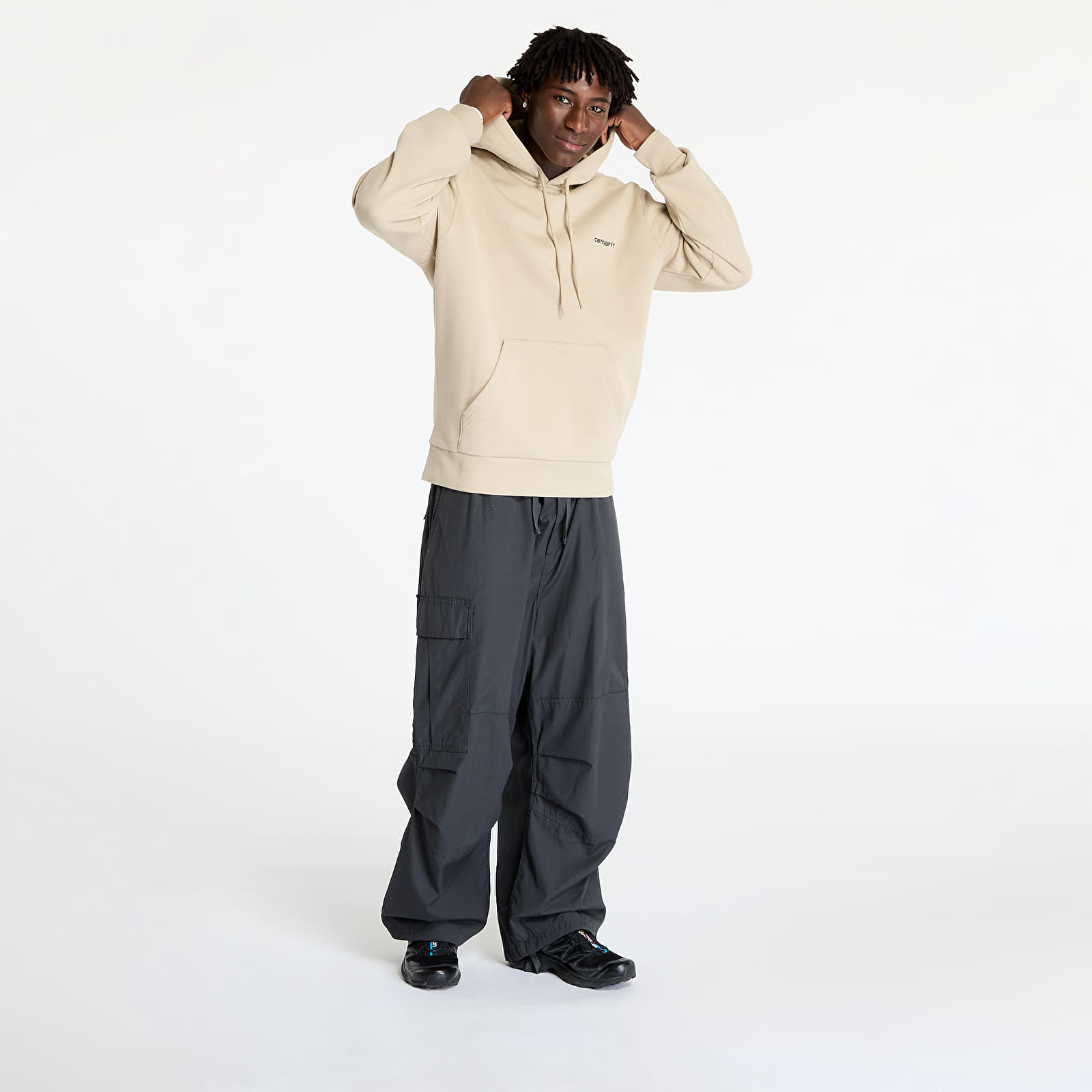 Férfi kapucnis pulcsik Carhartt WIP Hooded Script Embroidery Sweat Wall/ Black
