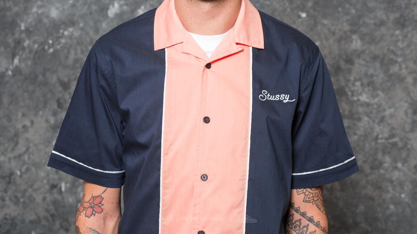 T-shirts Stüssy Middle Block Bowling Shirt Navy