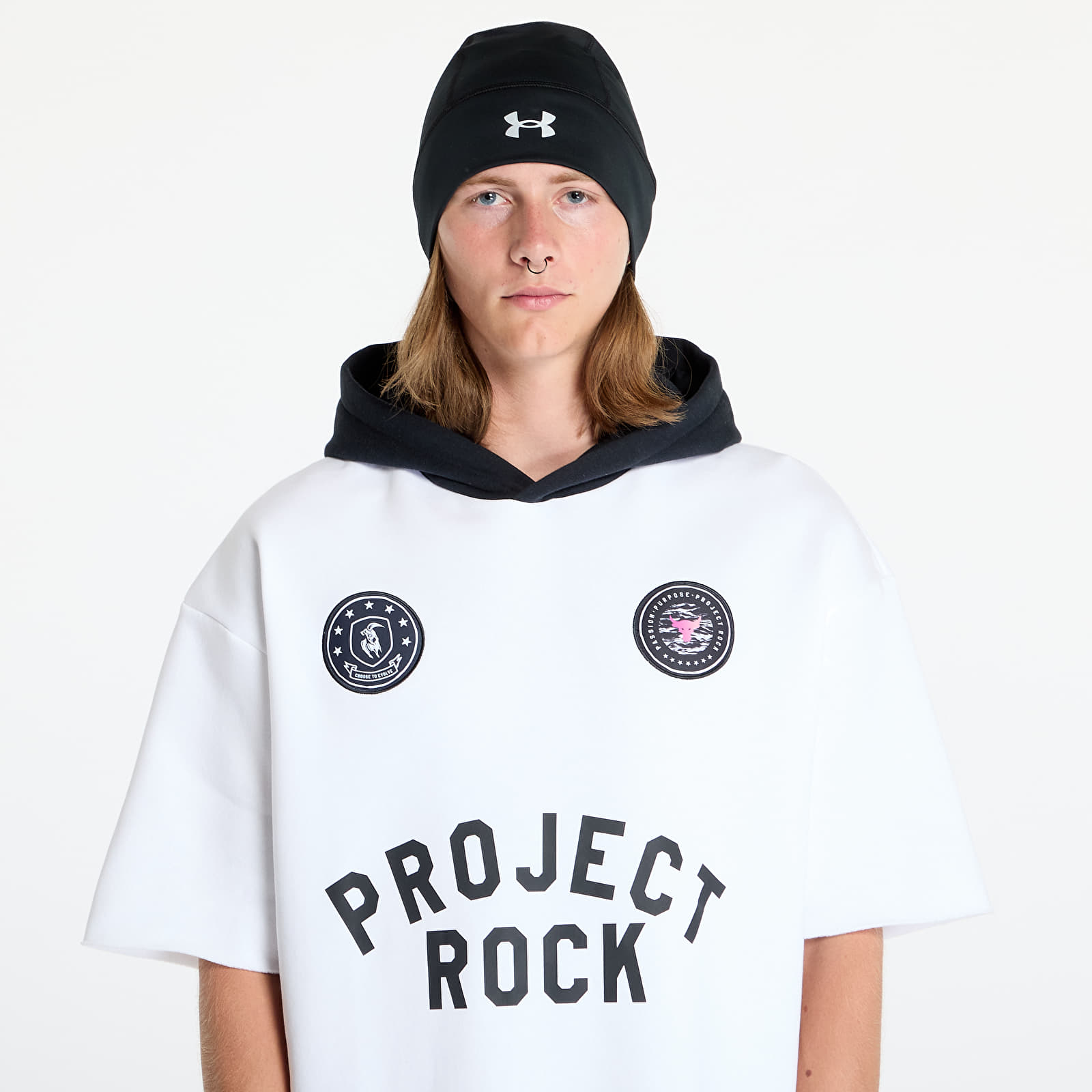 Men's hoodies Under Armour Project Rock Icon Fleece SS Hoody BOH White/ Black