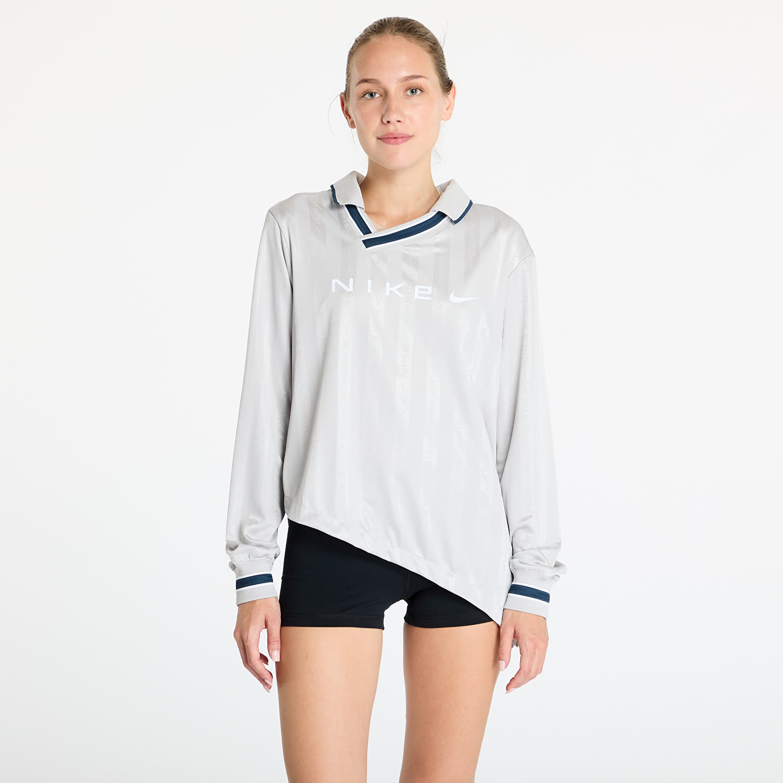 Női pólók  Nike Sportswear Collection Women's Dri-FIT Jacquard Long-Sleeve Jersey Top Lt Iron Ore/ Flax/ White