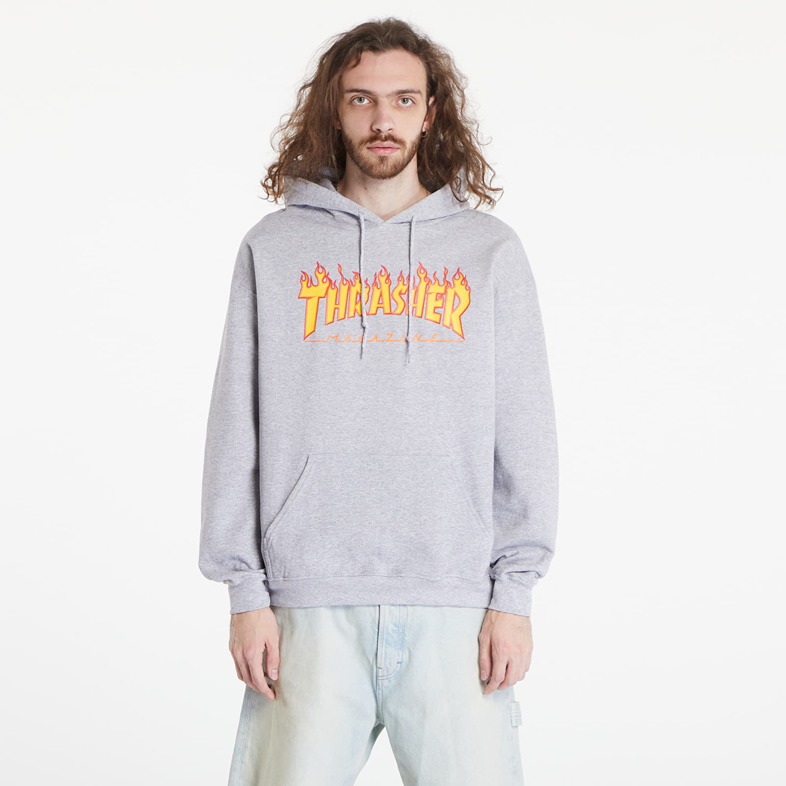 Bluzy z kapturem Thrasher Flame Logo Hoody Melange Grey
