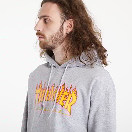 Men s hoodies Thrasher Flame Logo Hoody Melange Grey Footshop