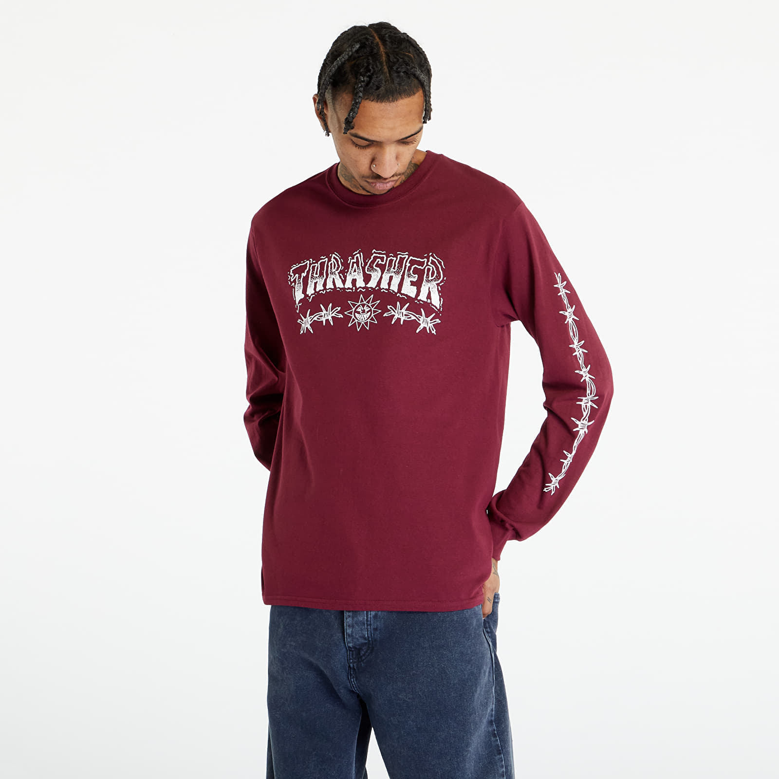 T-shirty męskie Thrasher Barbed Wire Longsleeve T-Shirt Maroon