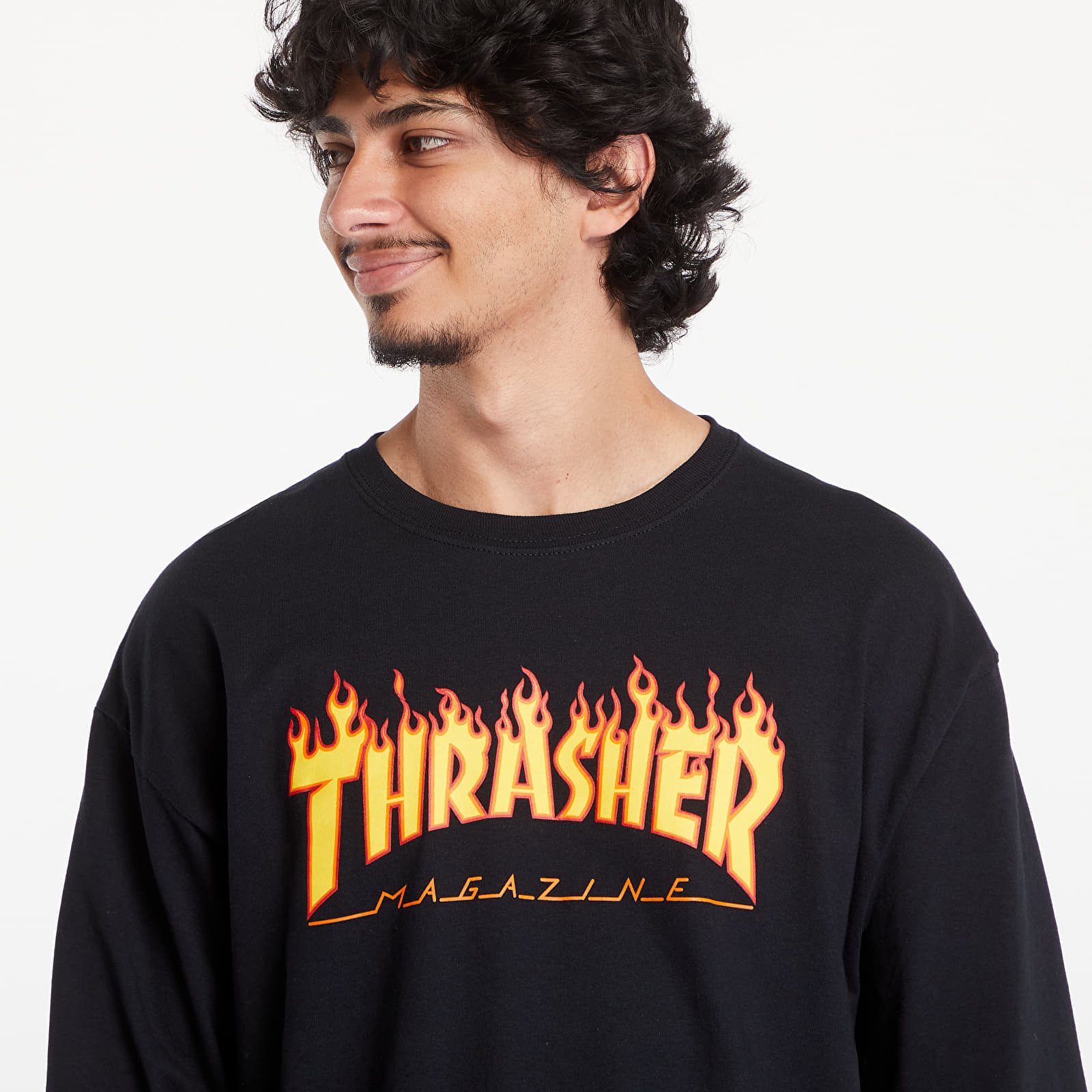 T-Shirts und Hemden Thrasher Flame Logo Long Sleeve T-Shirt Black