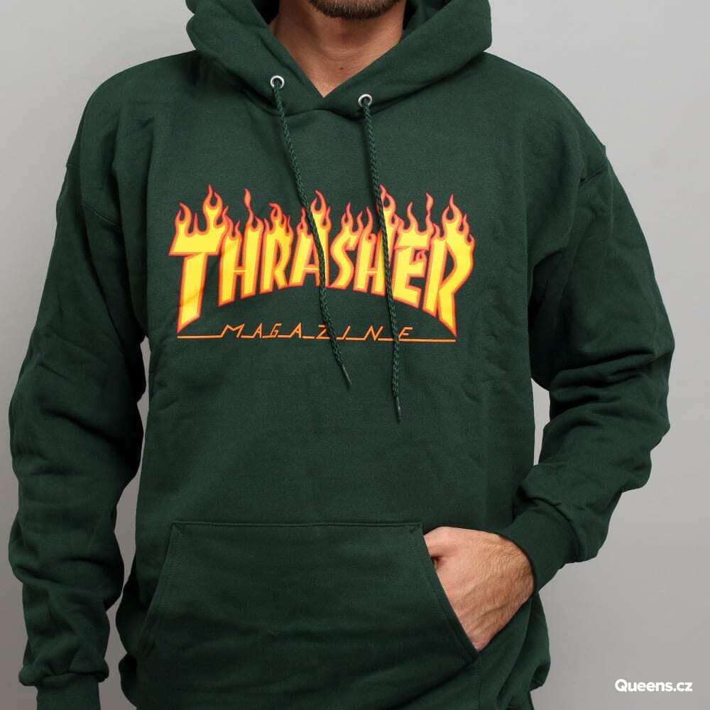 Mikiny a svetry Thrasher Flame Logo Hoodie Forest Green