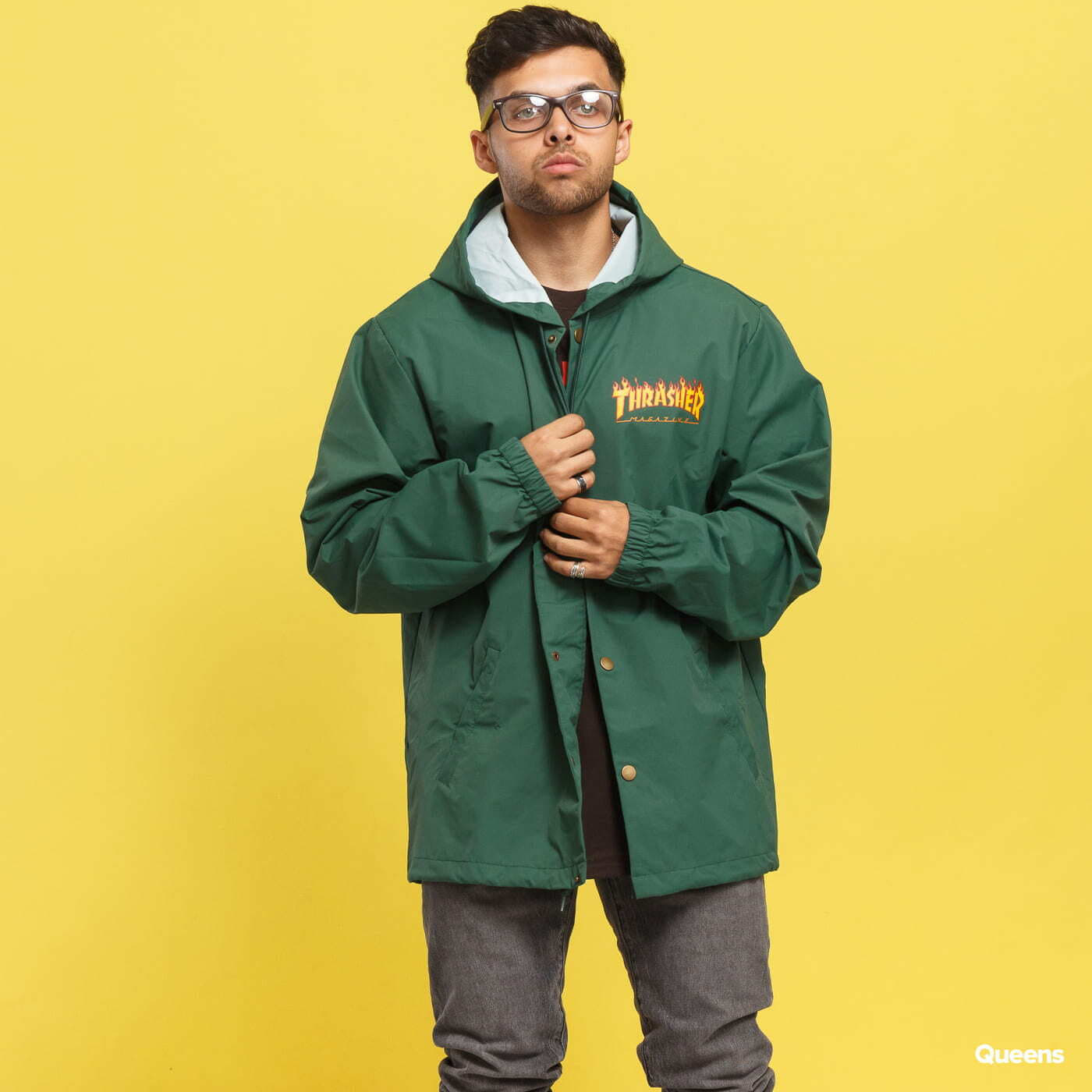 Herrenjacken Thrasher Flame Logo Coach Jacket Dark Green