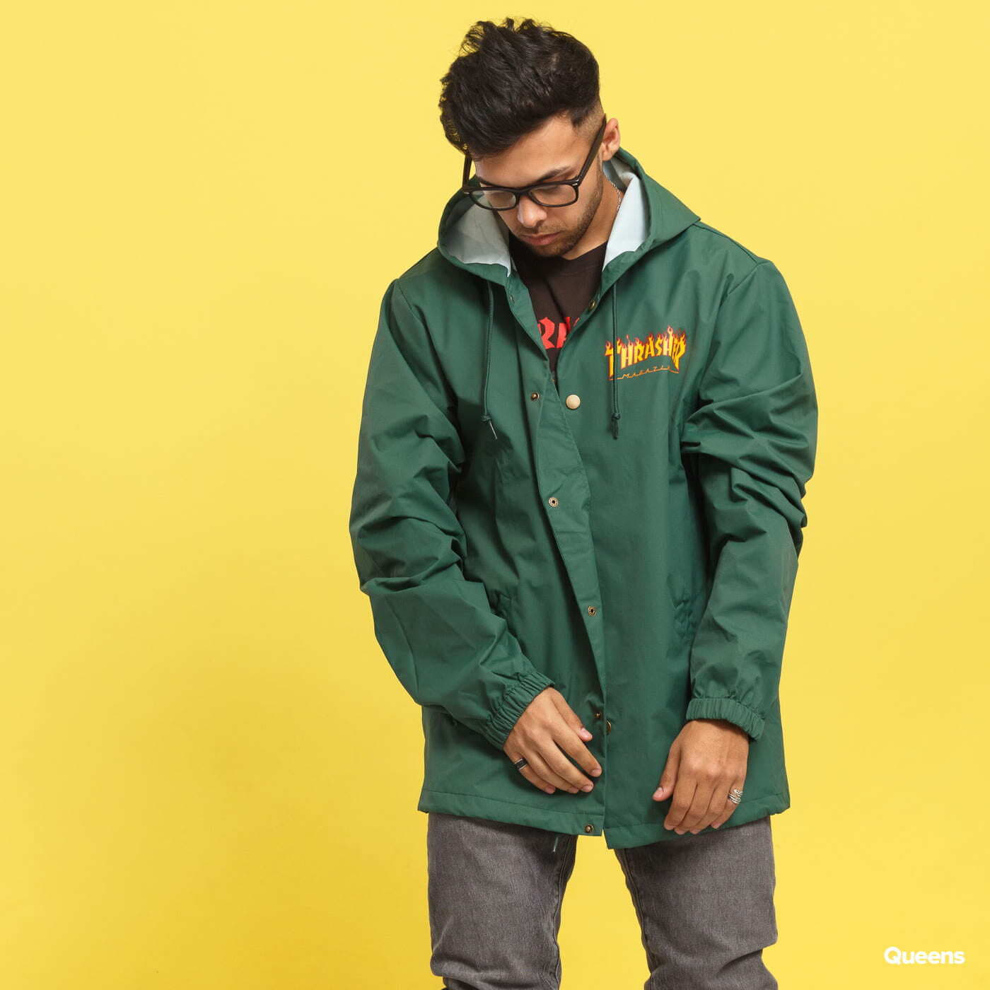 Herrenjacken Thrasher Flame Logo Coach Jacket Dark Green