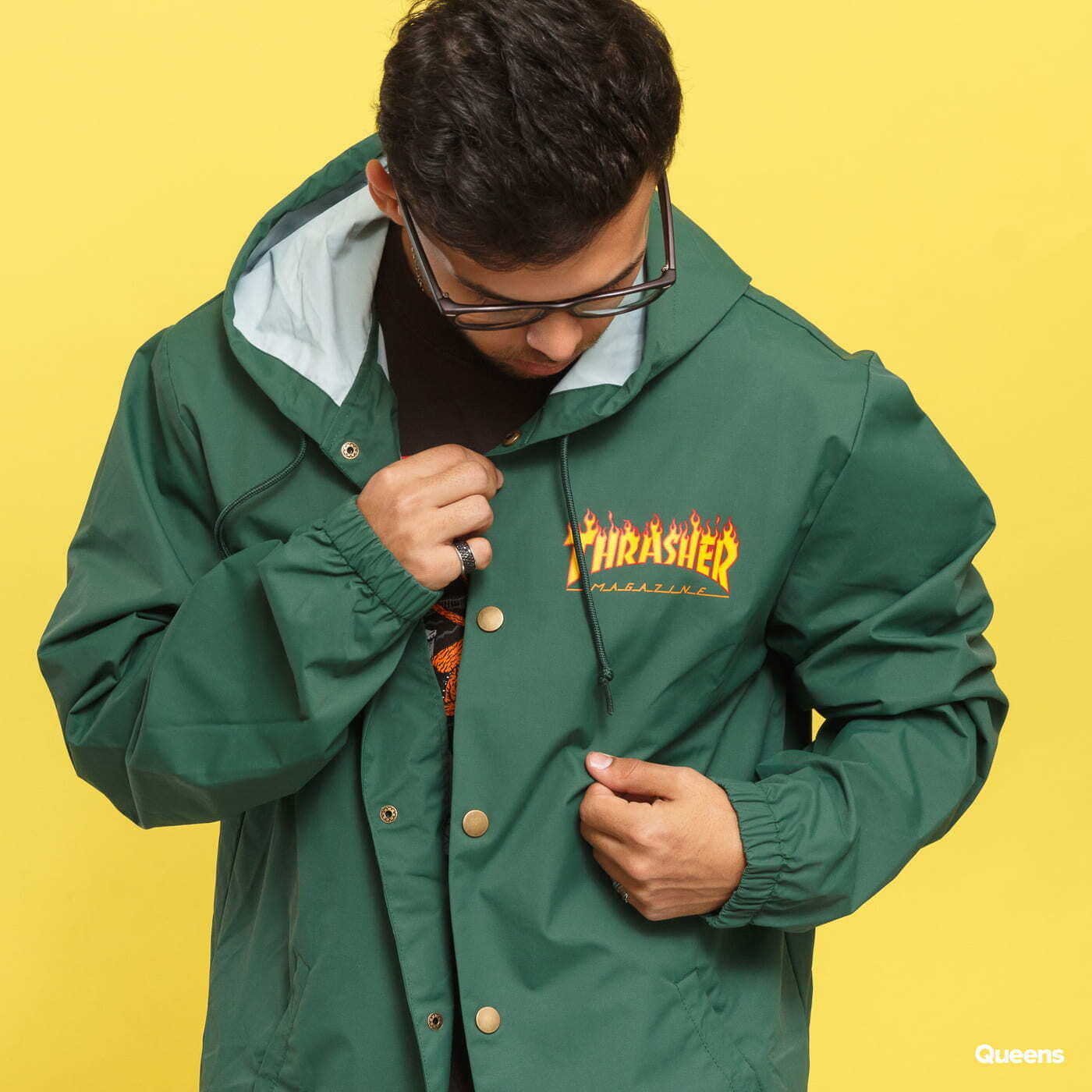 Herrenjacken Thrasher Flame Logo Coach Jacket Dark Green