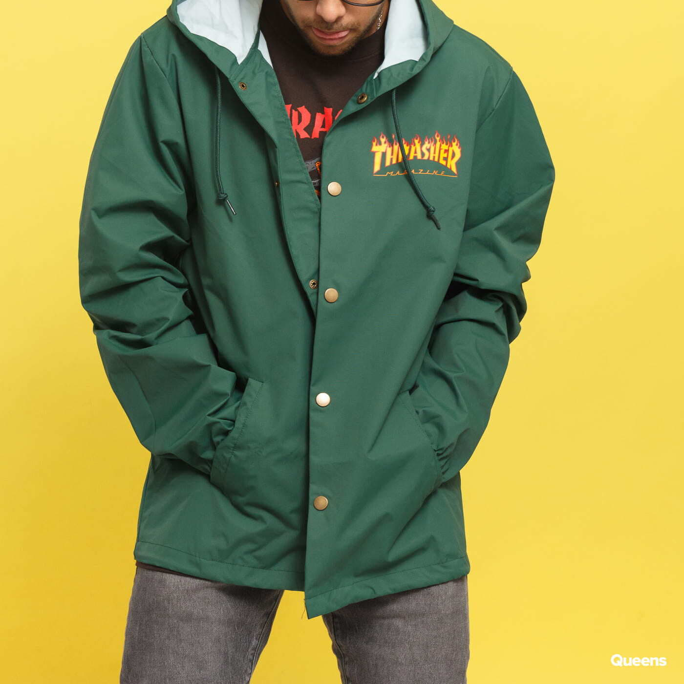 Herrenjacken Thrasher Flame Logo Coach Jacket Dark Green