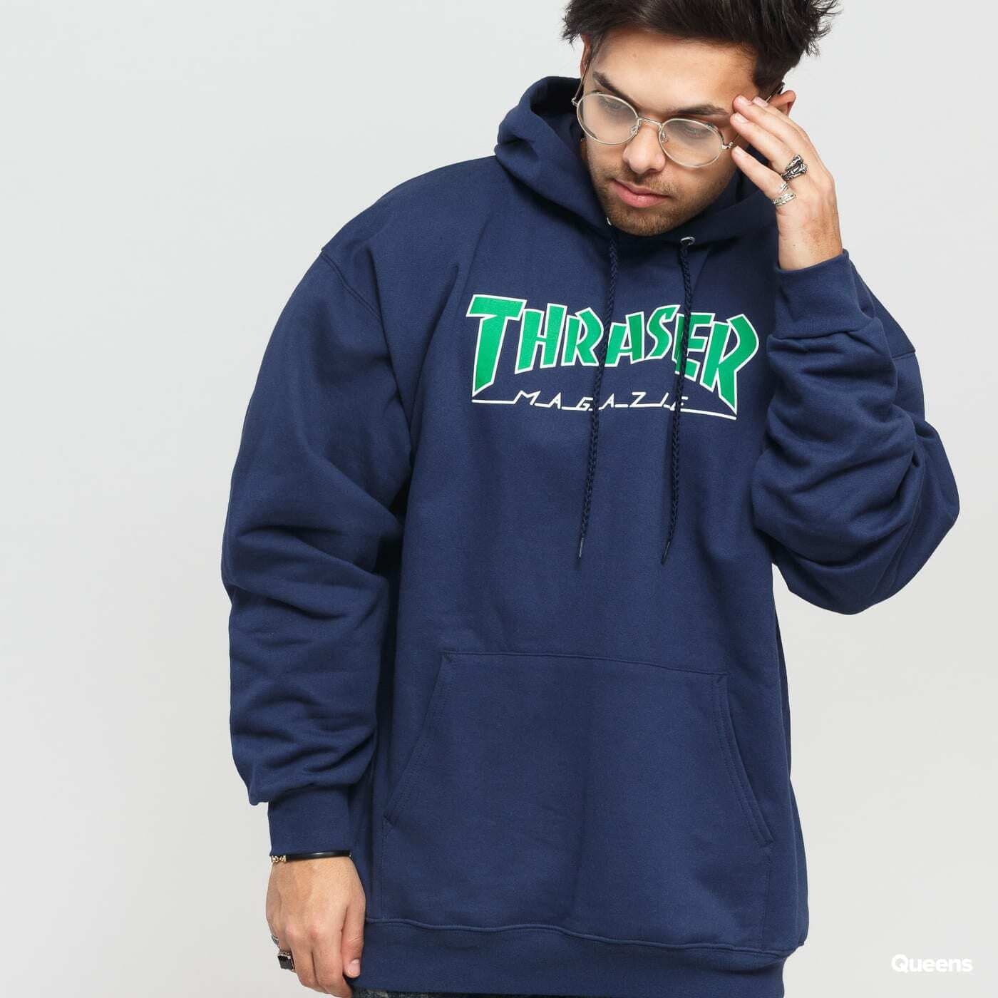 Thrasher outlined logo navy hoodie hot sale