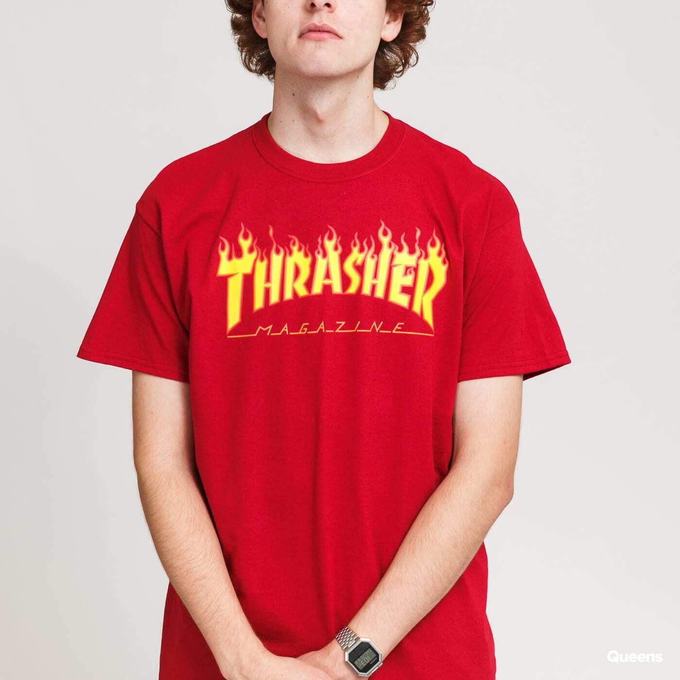 Men's T-shirts Thrasher Flame Logo Tee Dark Red