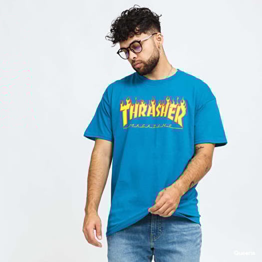 Men s T shirts Thrasher Flame Logo Tee Dark Turquoise Footshop
