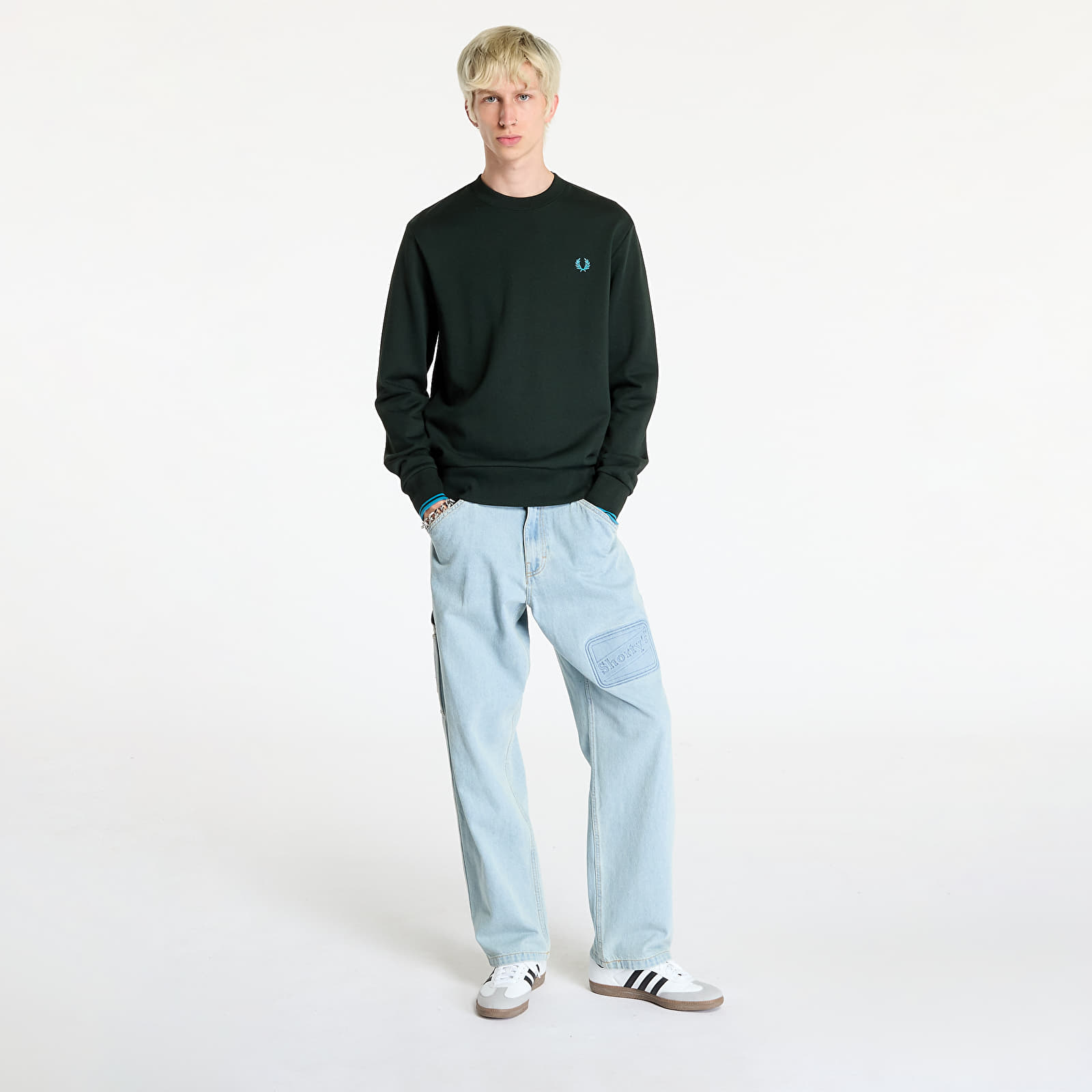 Bluzy FRED PERRY Crew Neck Sweatshirt Night Green/ Ocean
