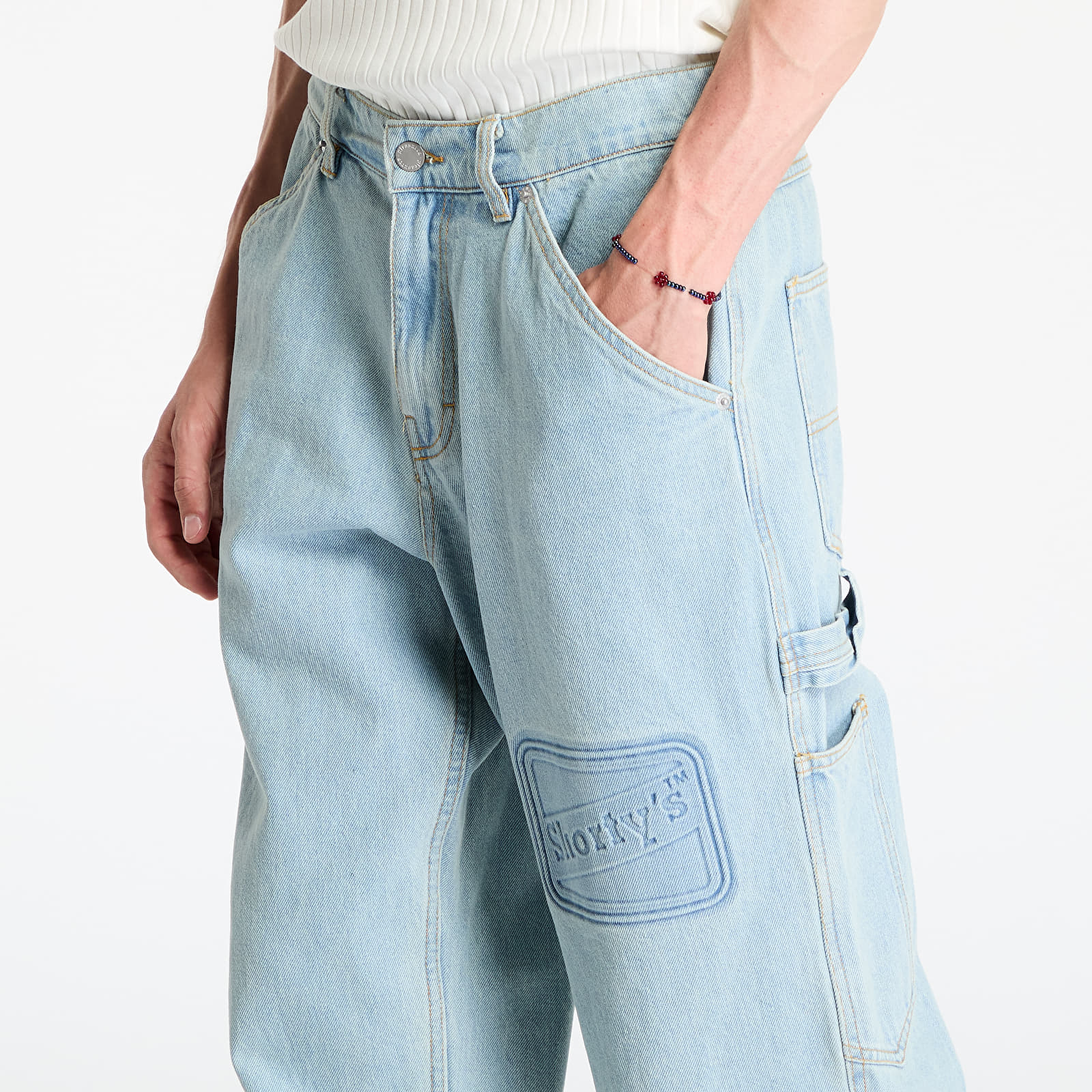Calças de ganga PLEASURES Box Logo Carpenter Jeans Light Indigo
