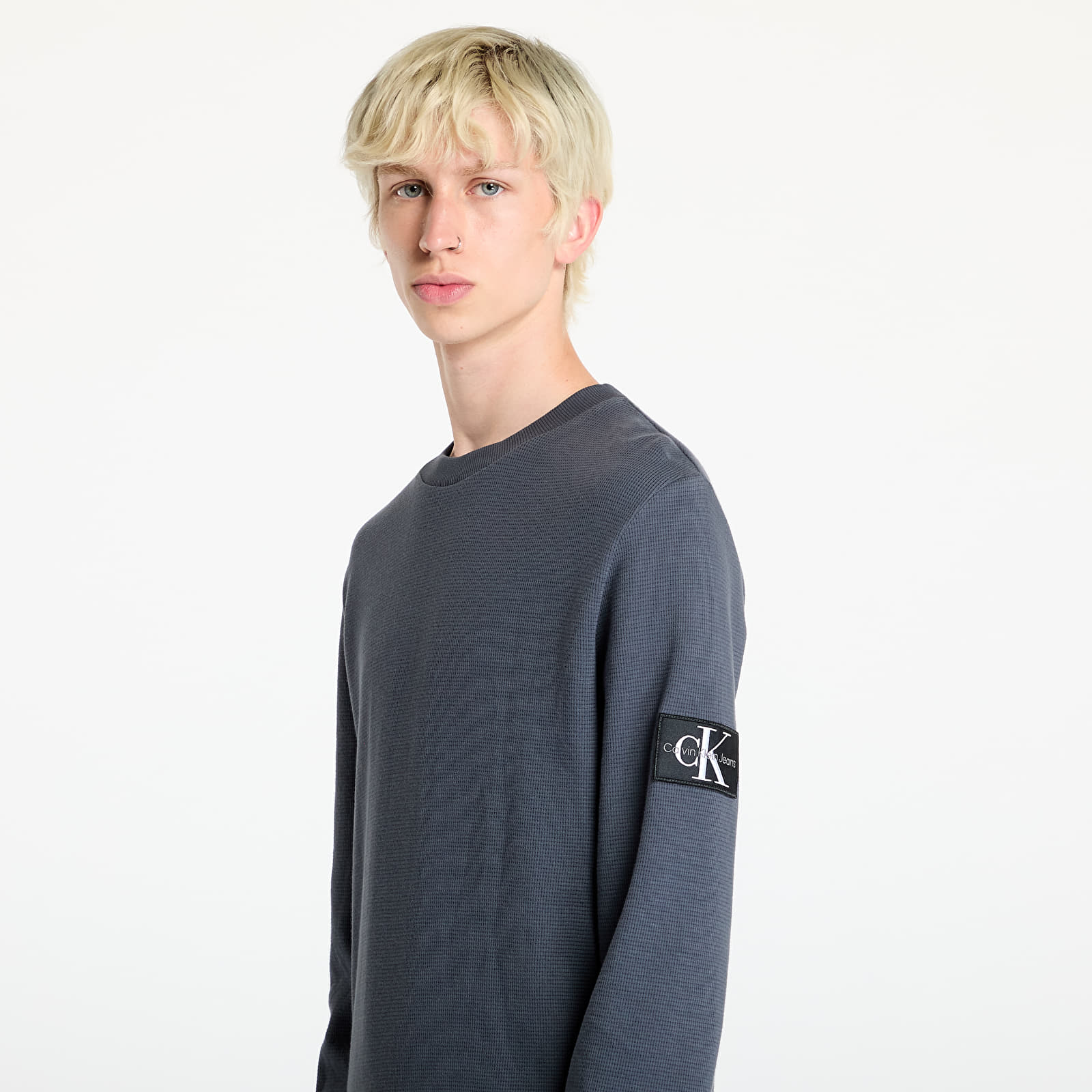 Koszulki Calvin Klein Jeans Badge Waffle Longsleeve Tee Ebony
