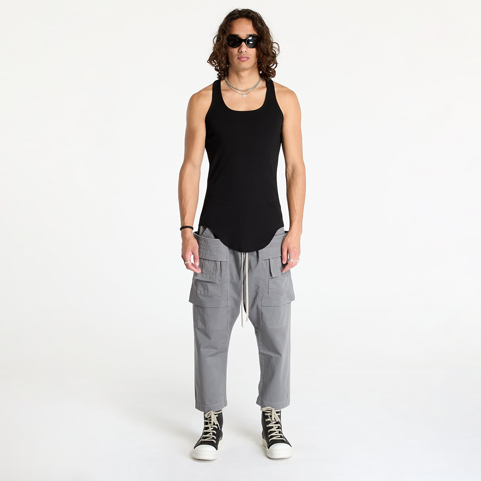 Pants and jeans Rick Owens DRKSHDW Woven Creatch Cargo Cropped Drawstring Pants Stone