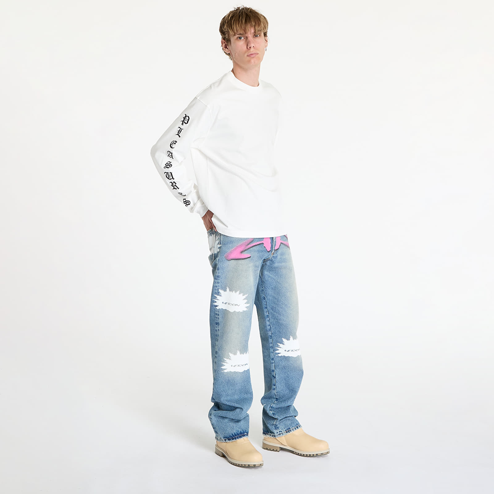 T-Shirts PLEASURES Oe Heavyweight Long Sleeve Tee White