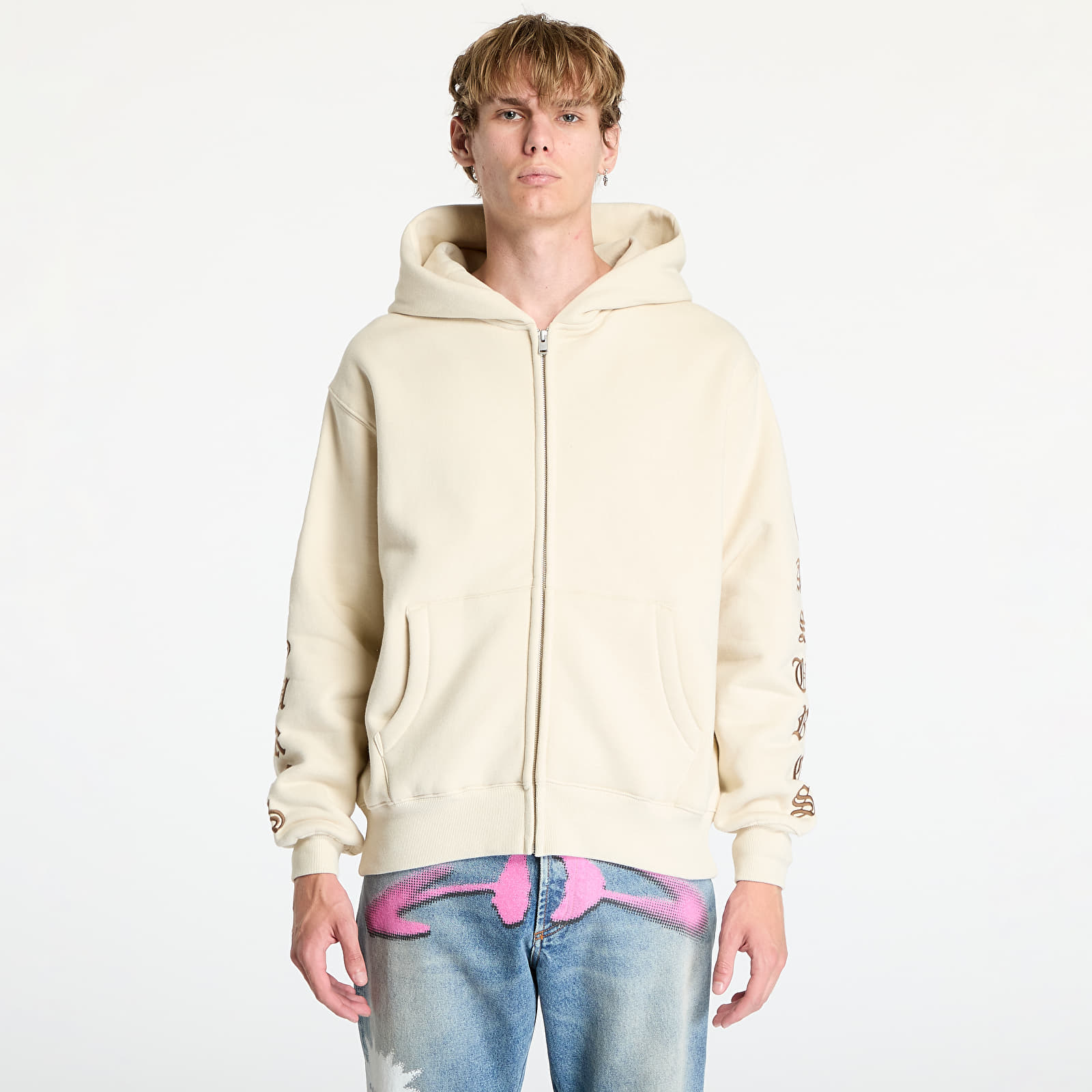 Kapucnis pulóverek és pulcsik PLEASURES Oe Zip Up Hoodie Natural