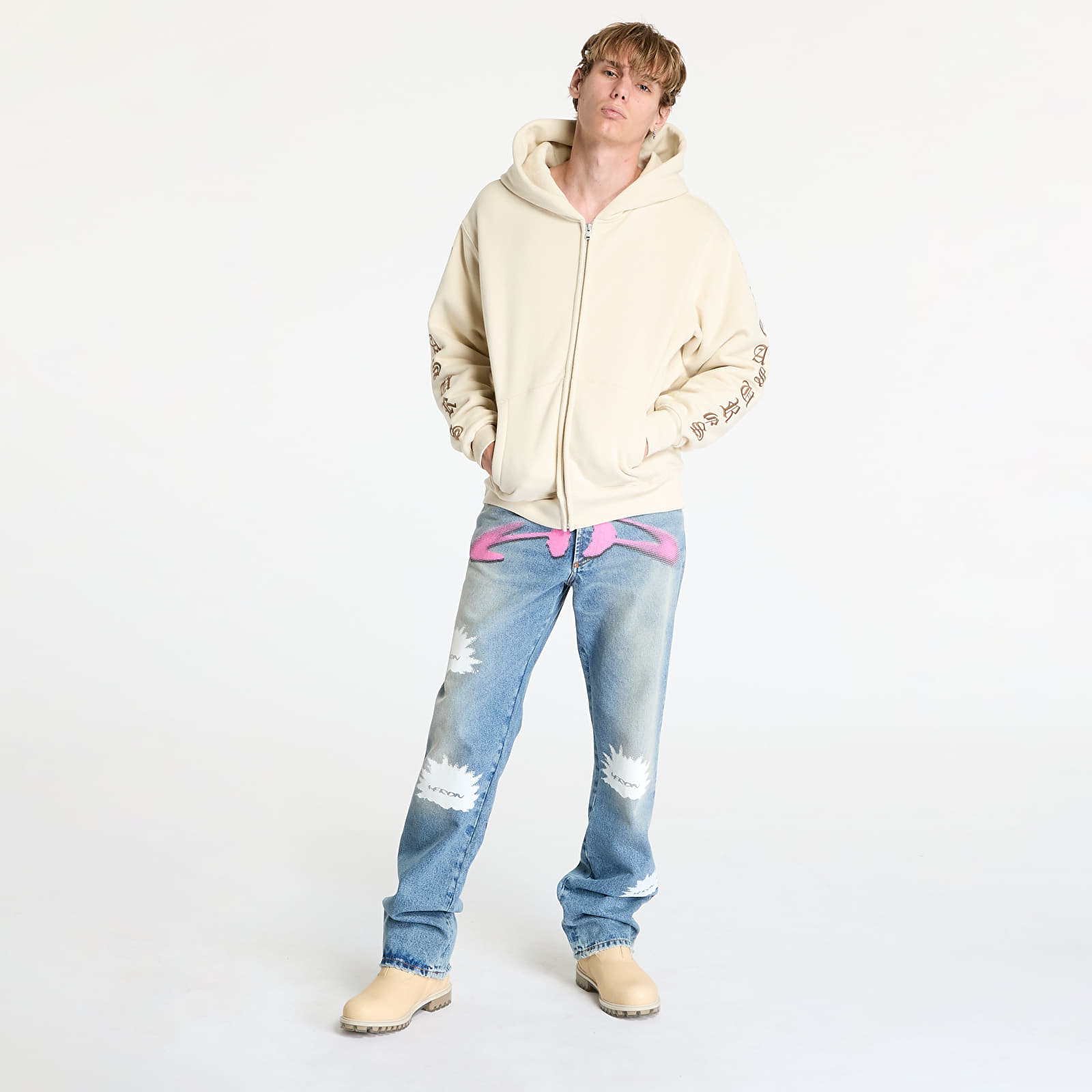 Kapucnis pulóverek és pulcsik PLEASURES Oe Zip Up Hoodie Natural