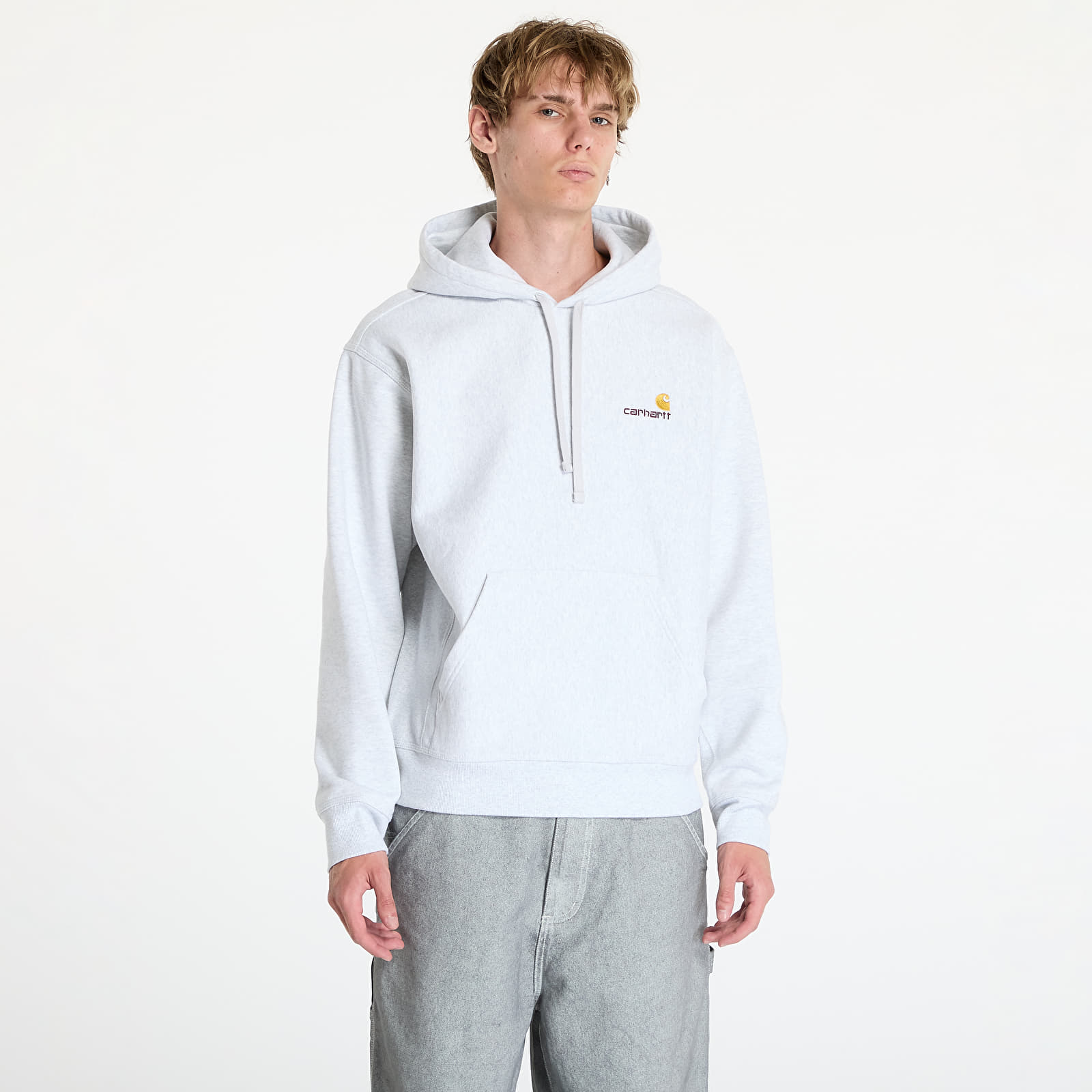 Mikiny Carhartt WIP Hooded American Script Sweat Ash Heather