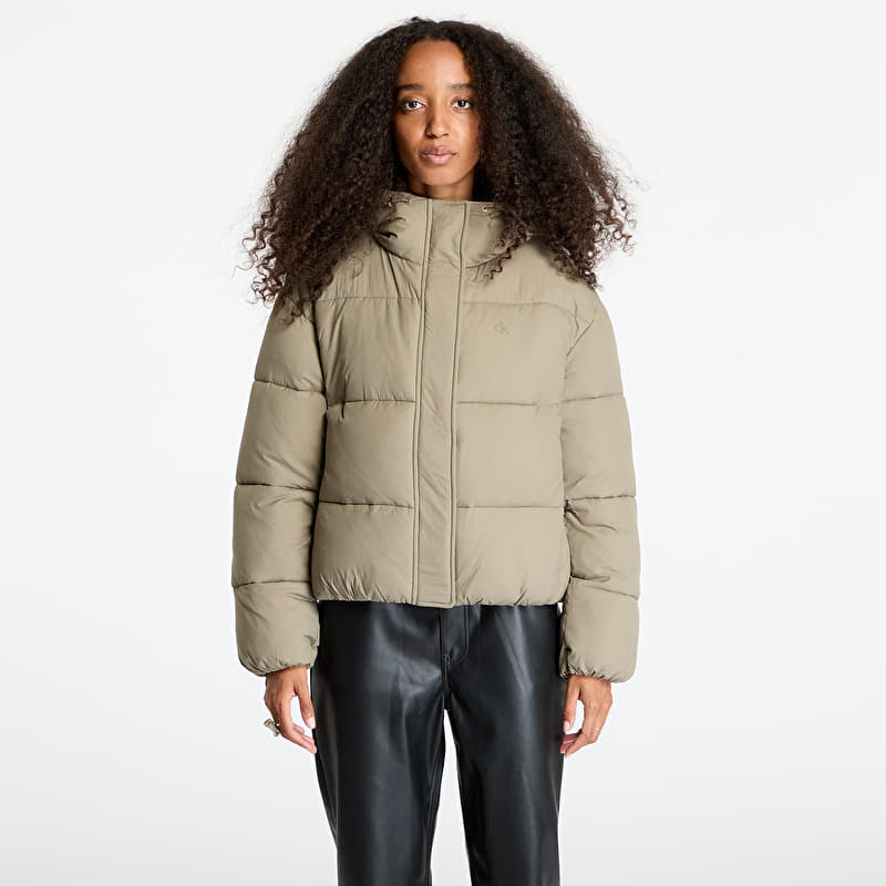 Calvin Klein Jeans Logo Short Hooded Puffer Jacket Gray