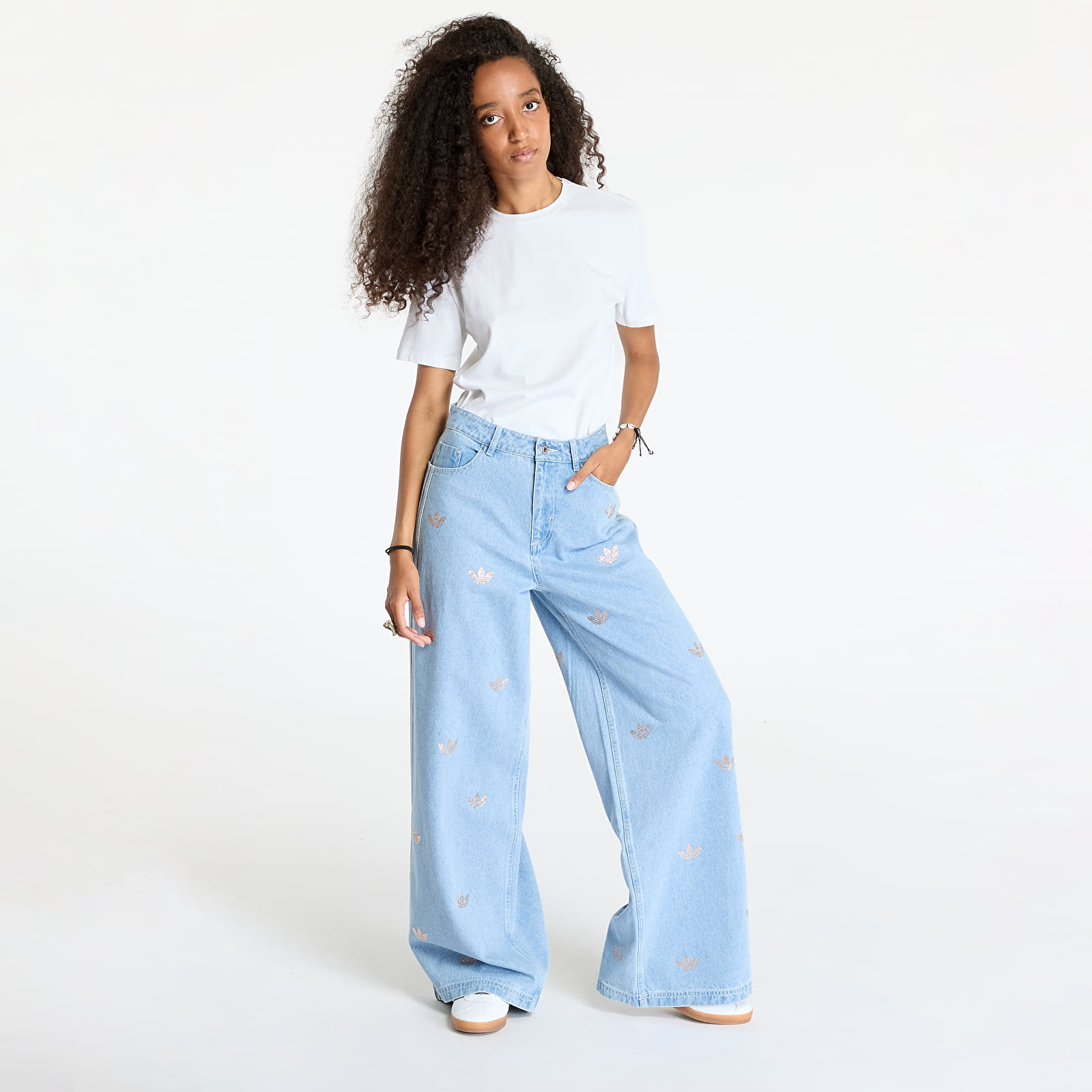 Ženske hlače adidas Denim Pant Rhinestone Clear Blue