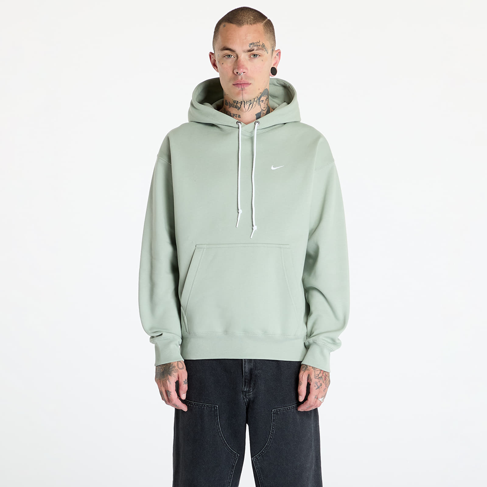 Férfi kapucnis pulcsik Nike Solo Swoosh Men's Fleece Pullover Hoodie Jade Horizon/ White