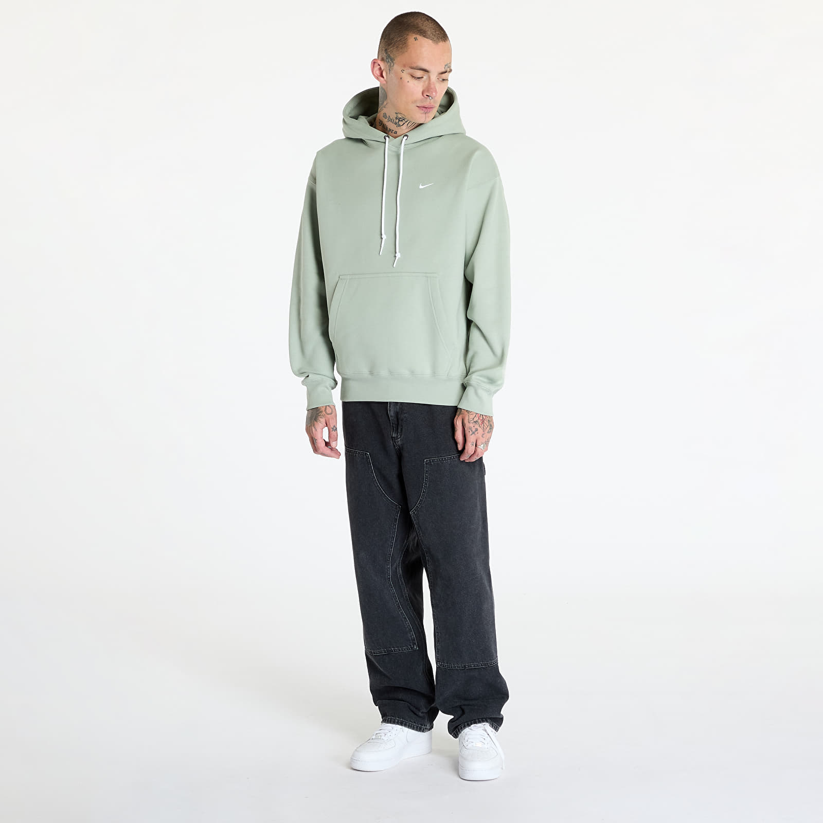 Férfi kapucnis pulcsik Nike Solo Swoosh Men's Fleece Pullover Hoodie Jade Horizon/ White